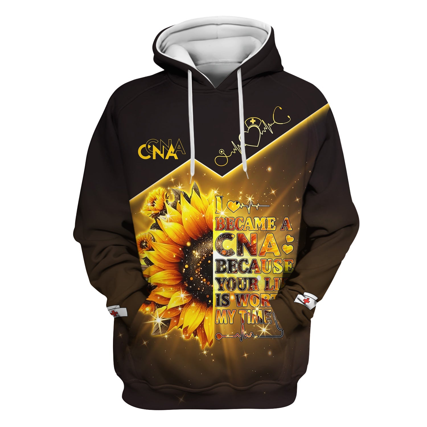 Custom Inspirational CNA T-Shirt - Golden Sunflower & Stethoscope Graphic Tee - Gift for RN LPN Healthcare Workers