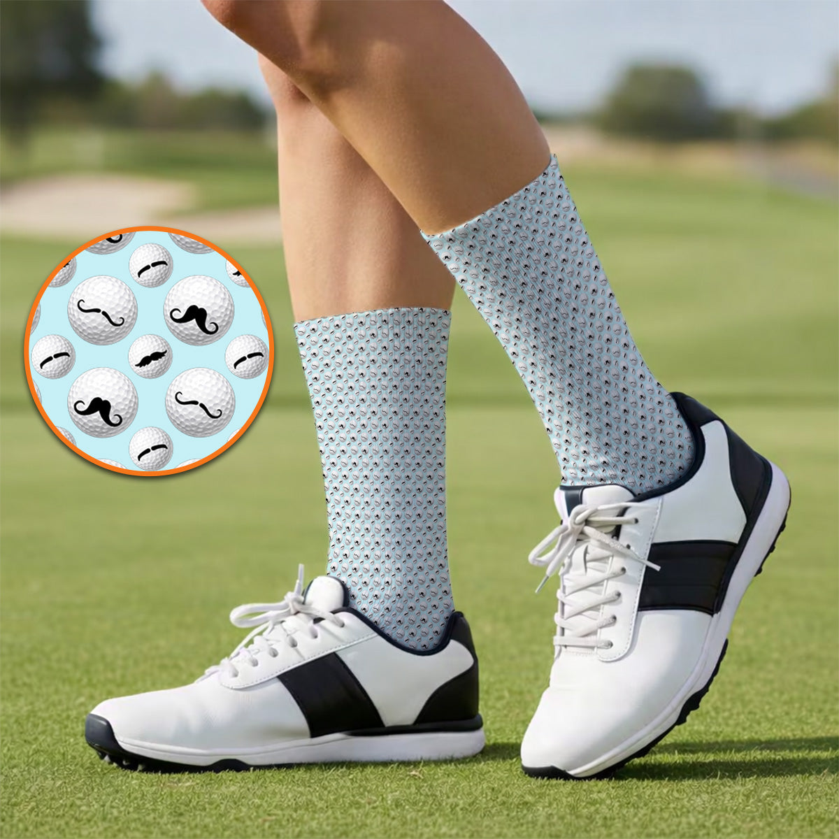 Mustache Golf Ball Socks, Funny Movember Golf Pattern Sock, Gift for Golfers