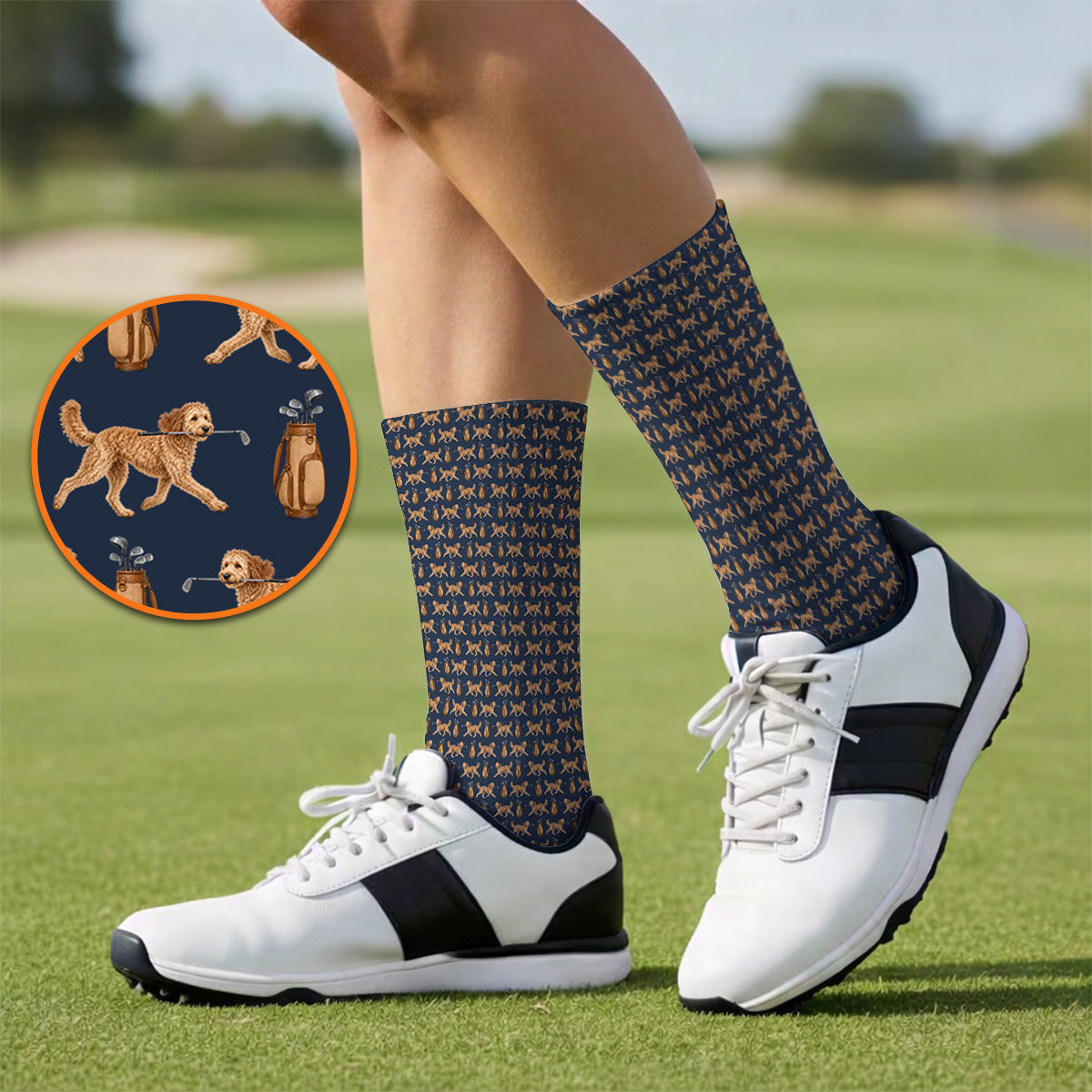 Goldendoodle Golf Socks, Doodle Dog Pattern Golf Sock, Funny Golf Gift For Dog Lovers