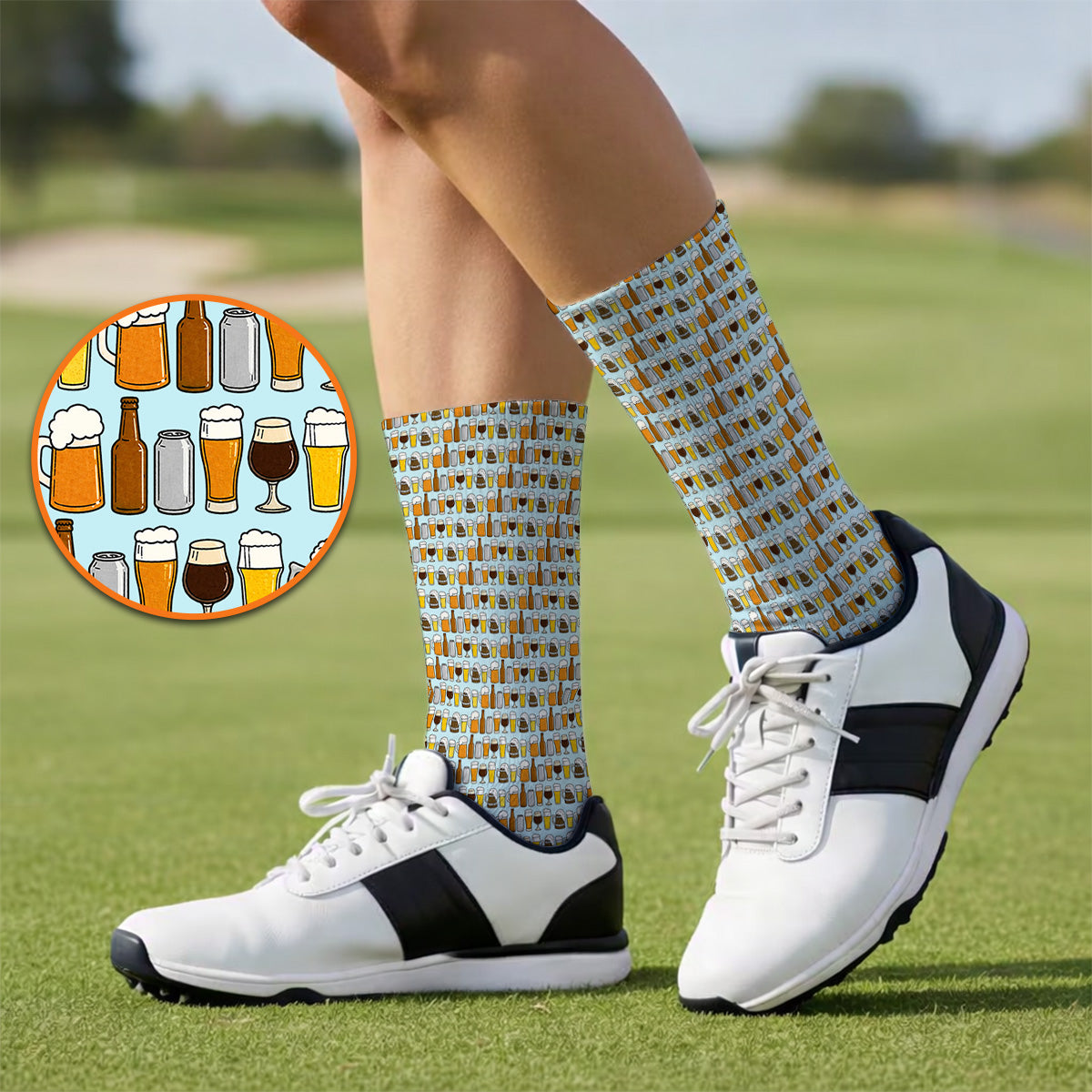 Beer Pattern Golf Socks, Funny Beer Lover Golf Sock, Golf Gift For Beer Lovers
