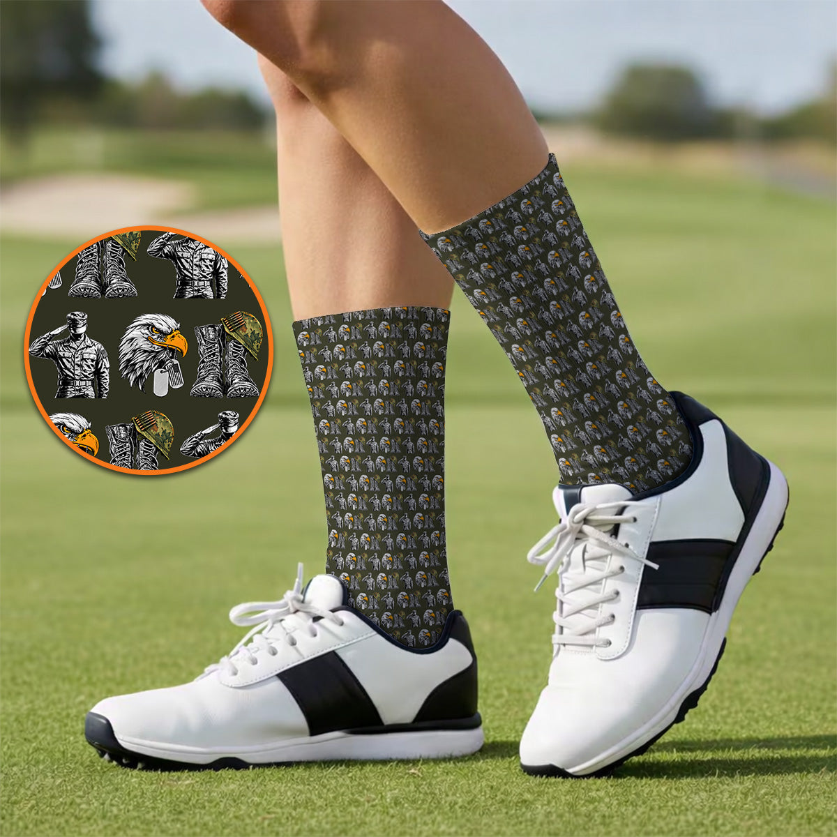 Veteran Eagle Golf Socks, Military Soldier & Army Tribute Pattern Golf Sock, Patriotic Veterans Day Golf Gift for Golfer