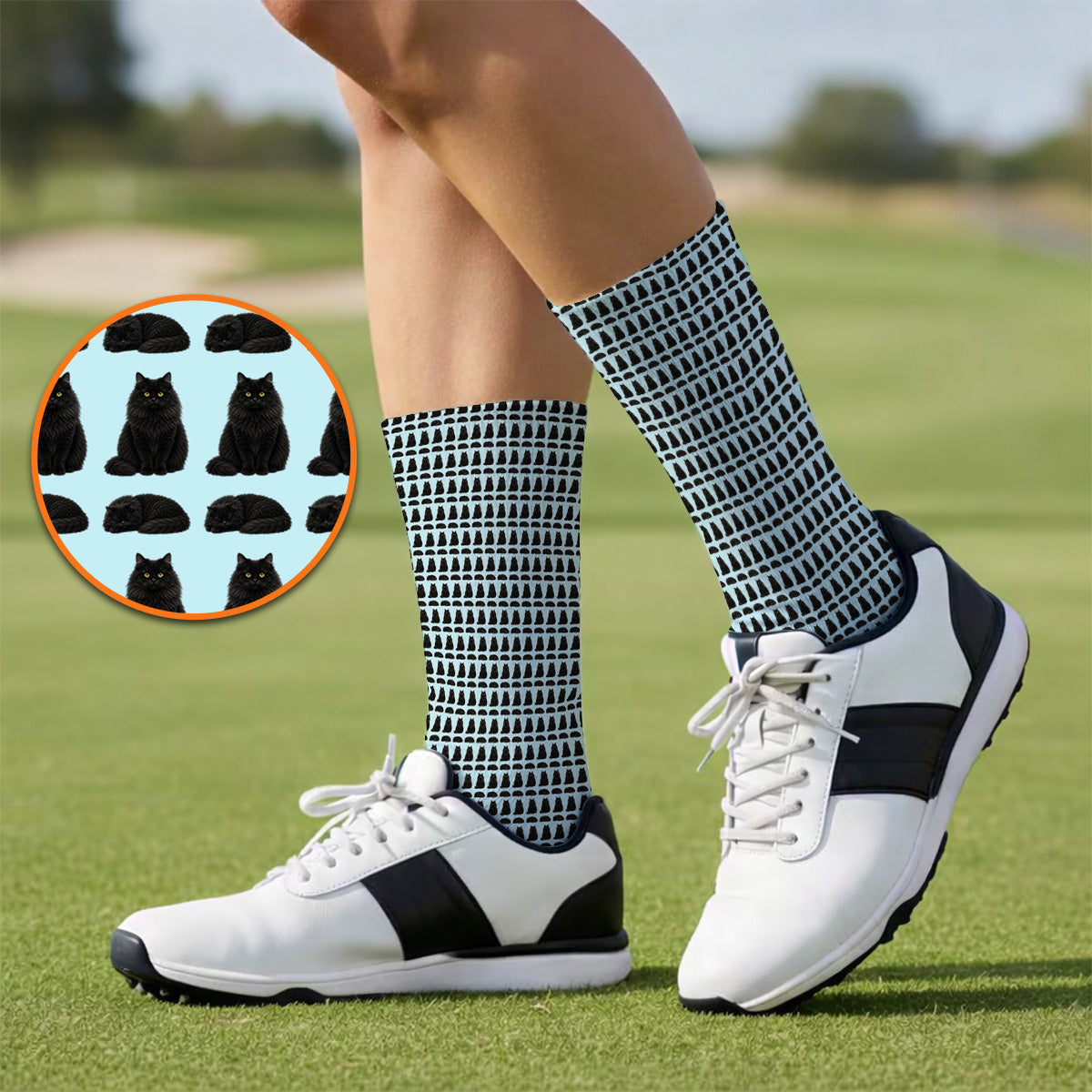 Black Persian Cat Golf Socks, Cute Black Persian Pattern Golf Sock, Golf Gift for Cat Lovers