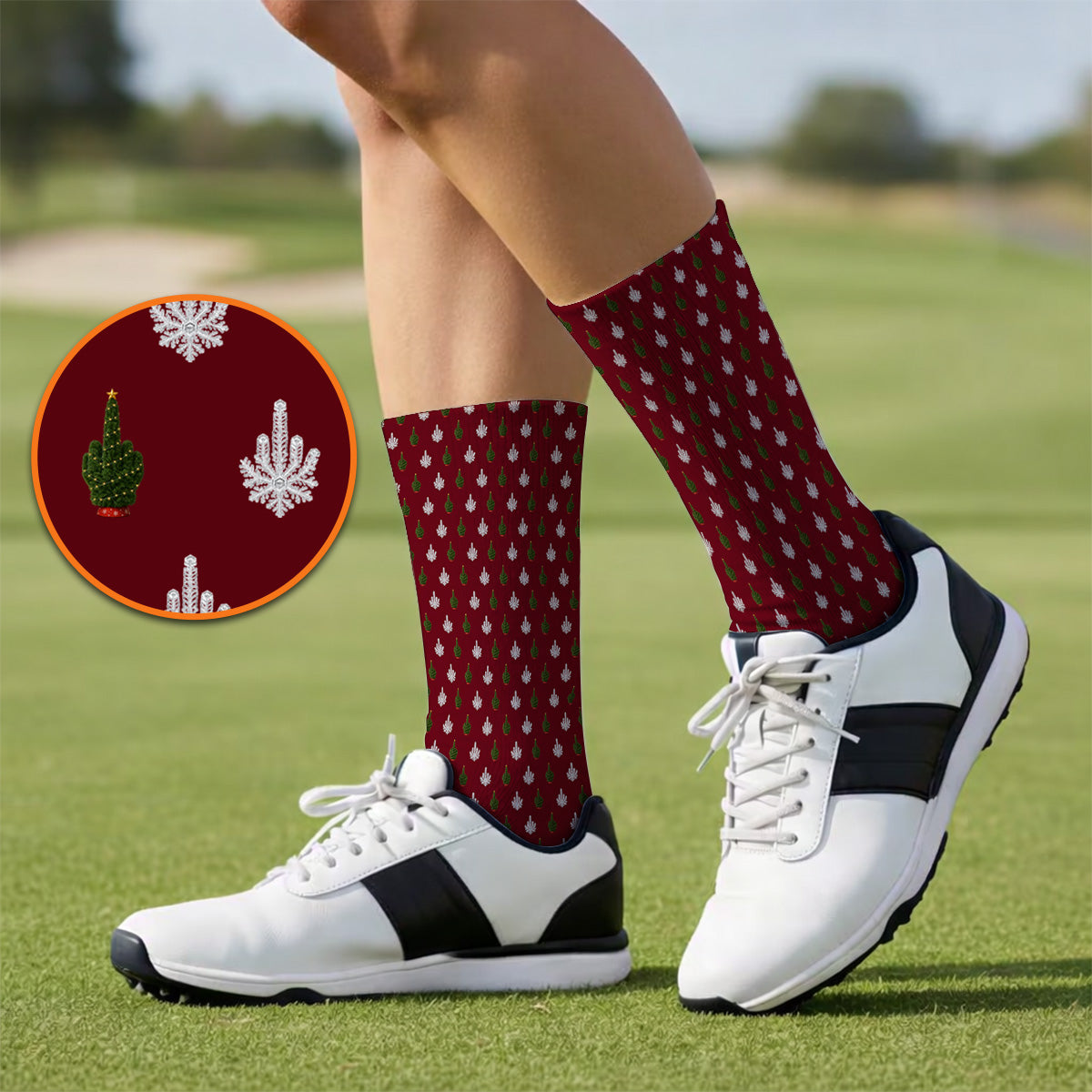 Christmas Tree Pattern Golf Socks, Xmas Golf Sock, Funny Golf Gift For Golfer