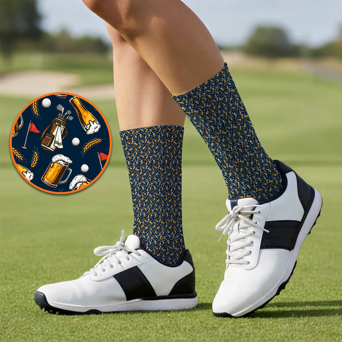 Pattern Golf And Beer Socks, Funny Golf Sock, Golf Gift For Golfer