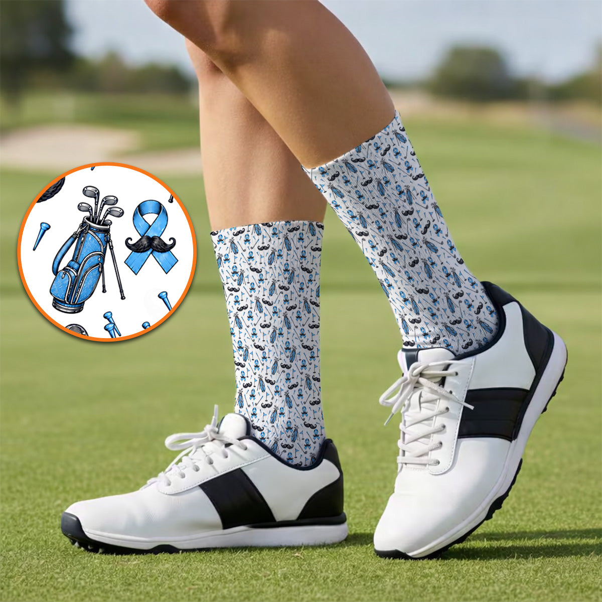 Prostate Cancer Golf Socks, Blue Ribbon Pattern Golf Sock, Crazy Golf Gift For Golfers