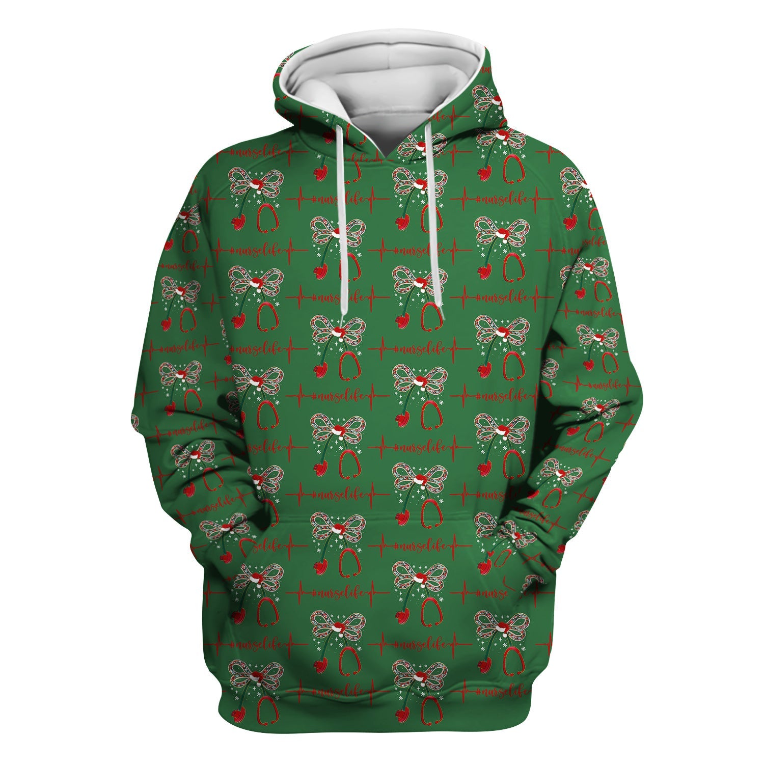 Festive Nurse Life Christmas Shirt - Christmas Stethoscope & Heartbeat Graphic Tee - Gift for RN LPN CNA Healthcare Staff