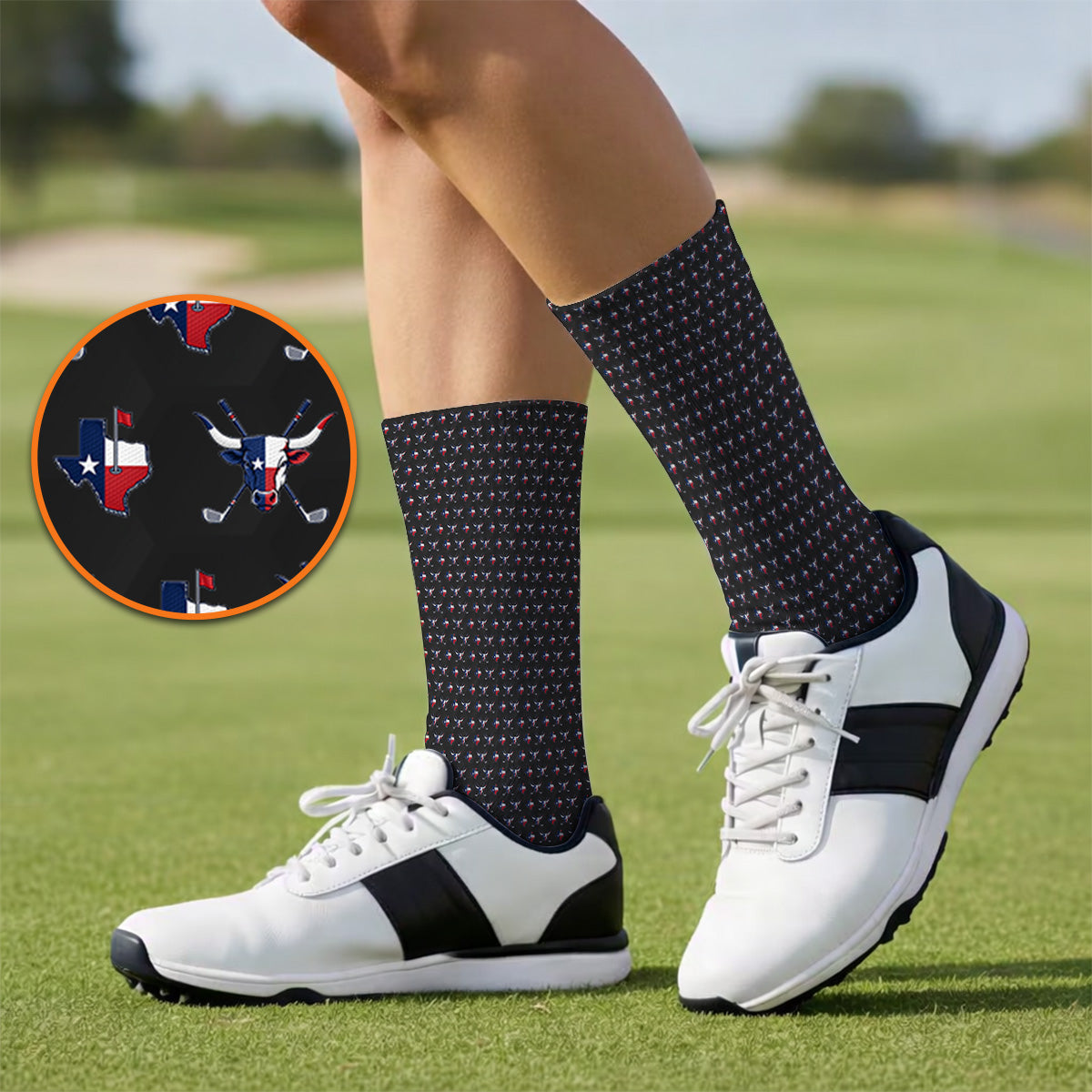 Texas Longhorn Golf Socks, Texas Flag Golf Pattern Sock, Western Longhorn Golf Gift For Golfer