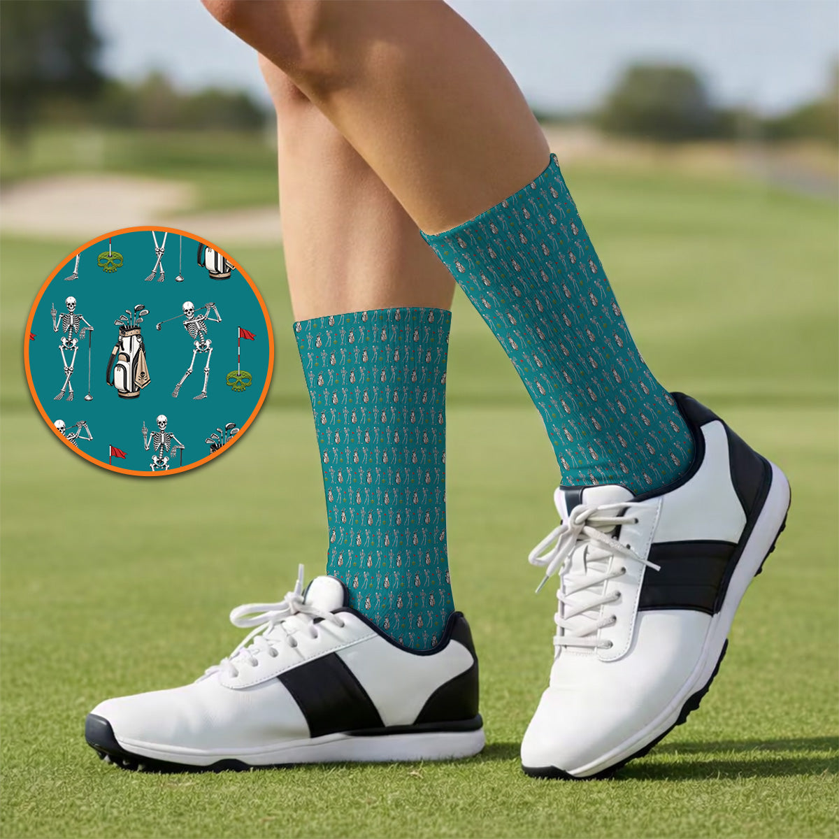 Skeleton Pattern Golf Socks, Funny Skeleton Golf Sock, Golf Gift For Golfer