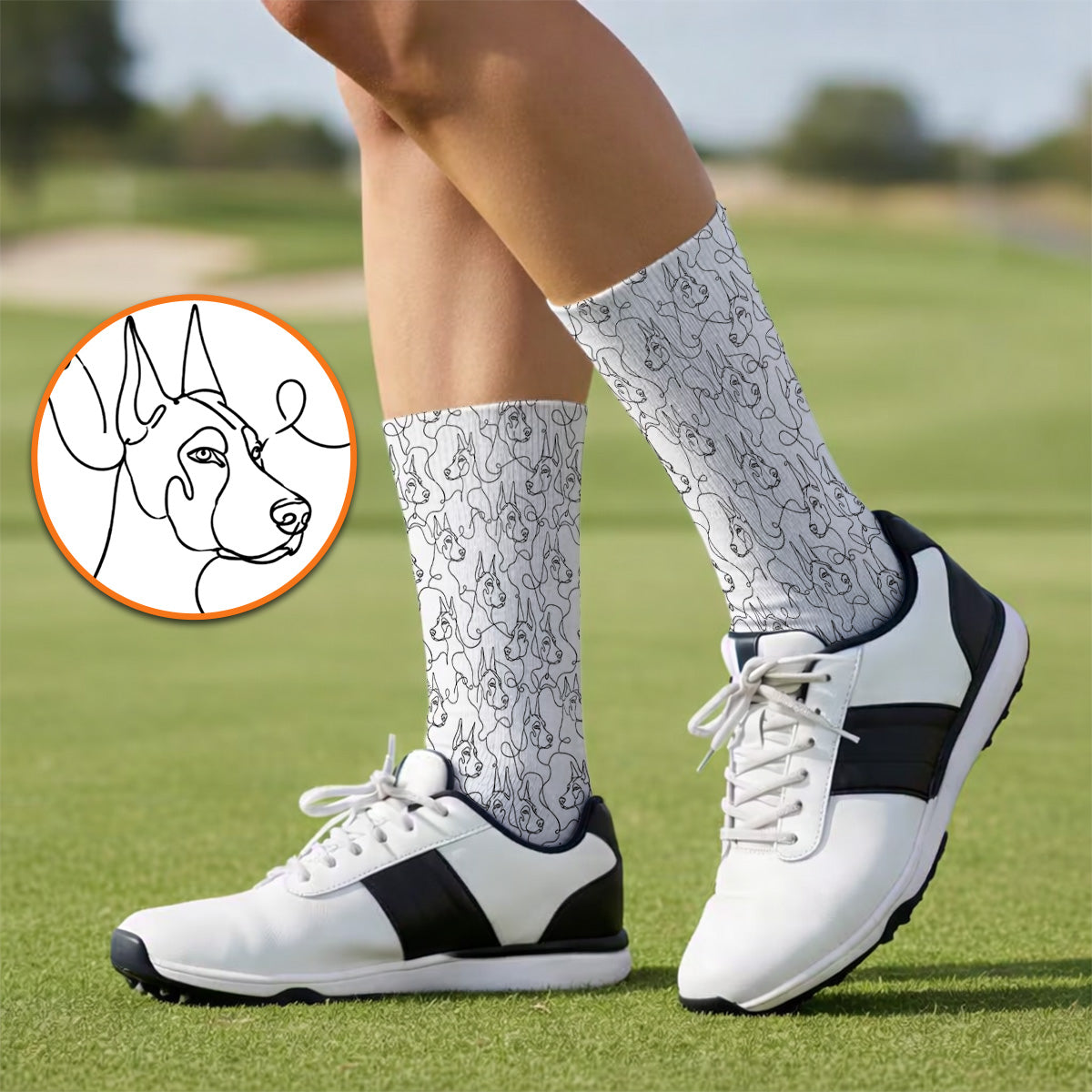 Doberman Line Art Golf Socks, Minimalist Doberman Pattern Golf Sock, Dog Lover Golf Gift