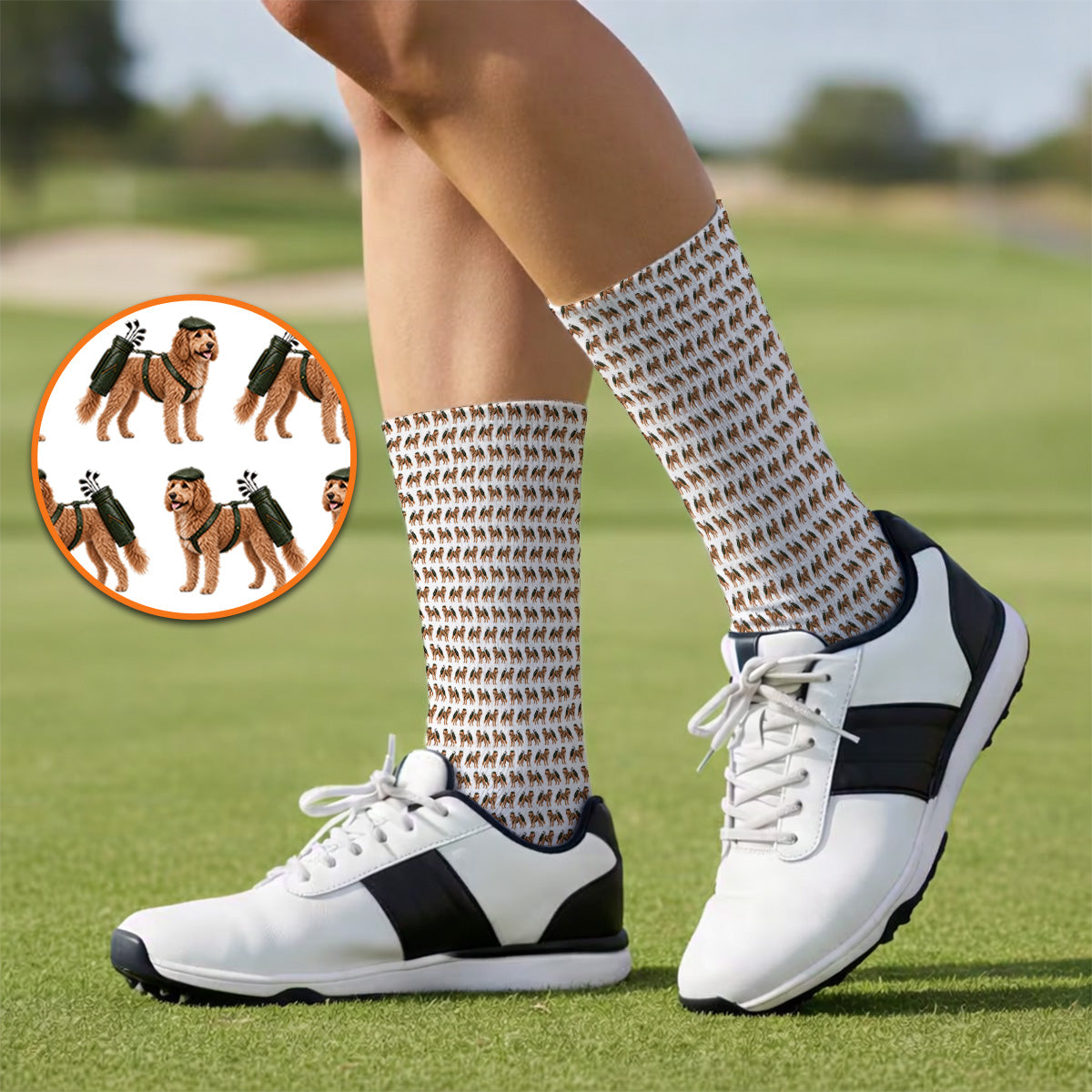 Goldendoodle Golf Socks, Funny Golfing Doodle Dog Pattern Golf Sock, Golf Gift For Golfers