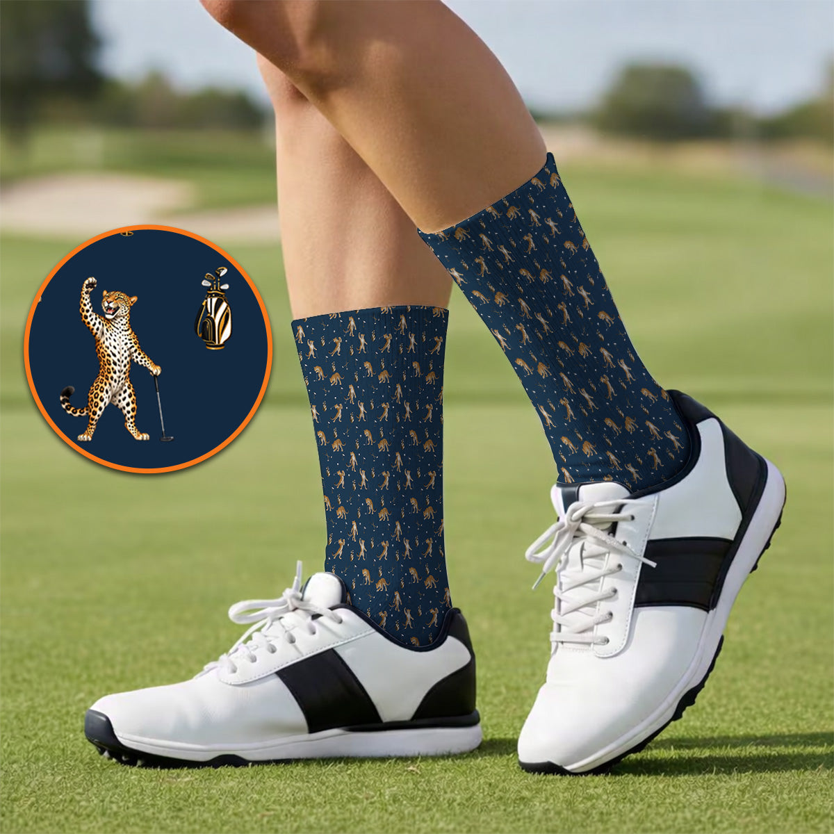 Funny Leopard Golf Socks, Leopard Golf Pattern Sock, Golf Gift For Golfers