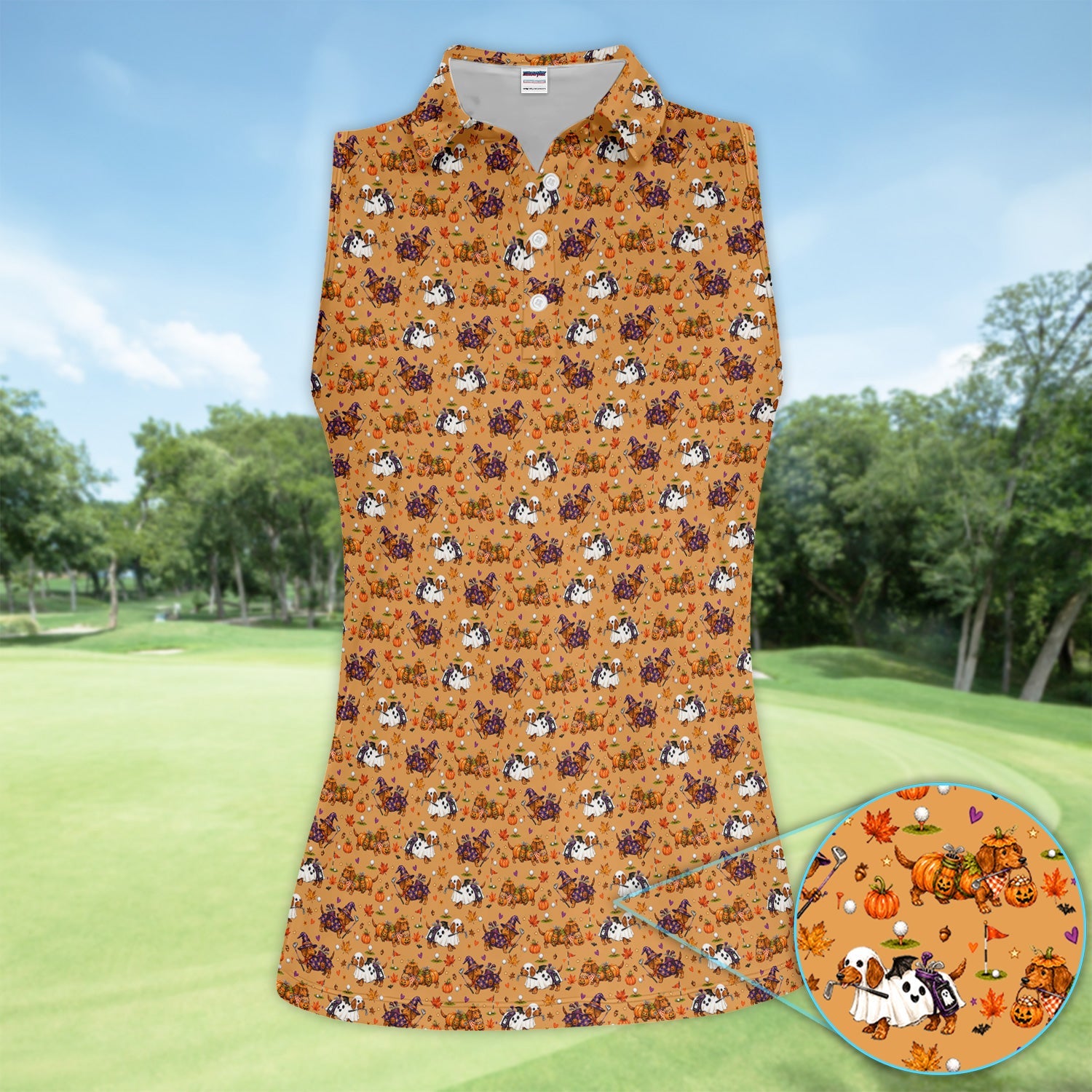 Halloween Dachshund Golf Polo Shirt for Women – Funny Spooky Wiener Dog Golfer Polo