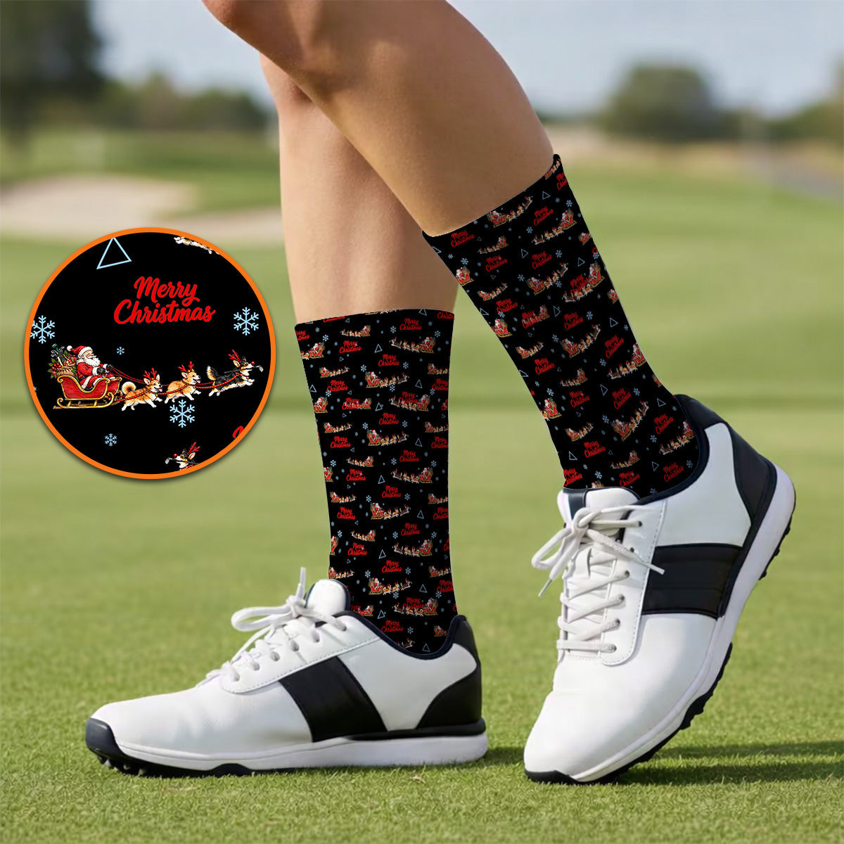 Corgi Christmas Pattern Golf Socks, Funny Corgi Golf Sock, Xmas Golf Gift For Golfers