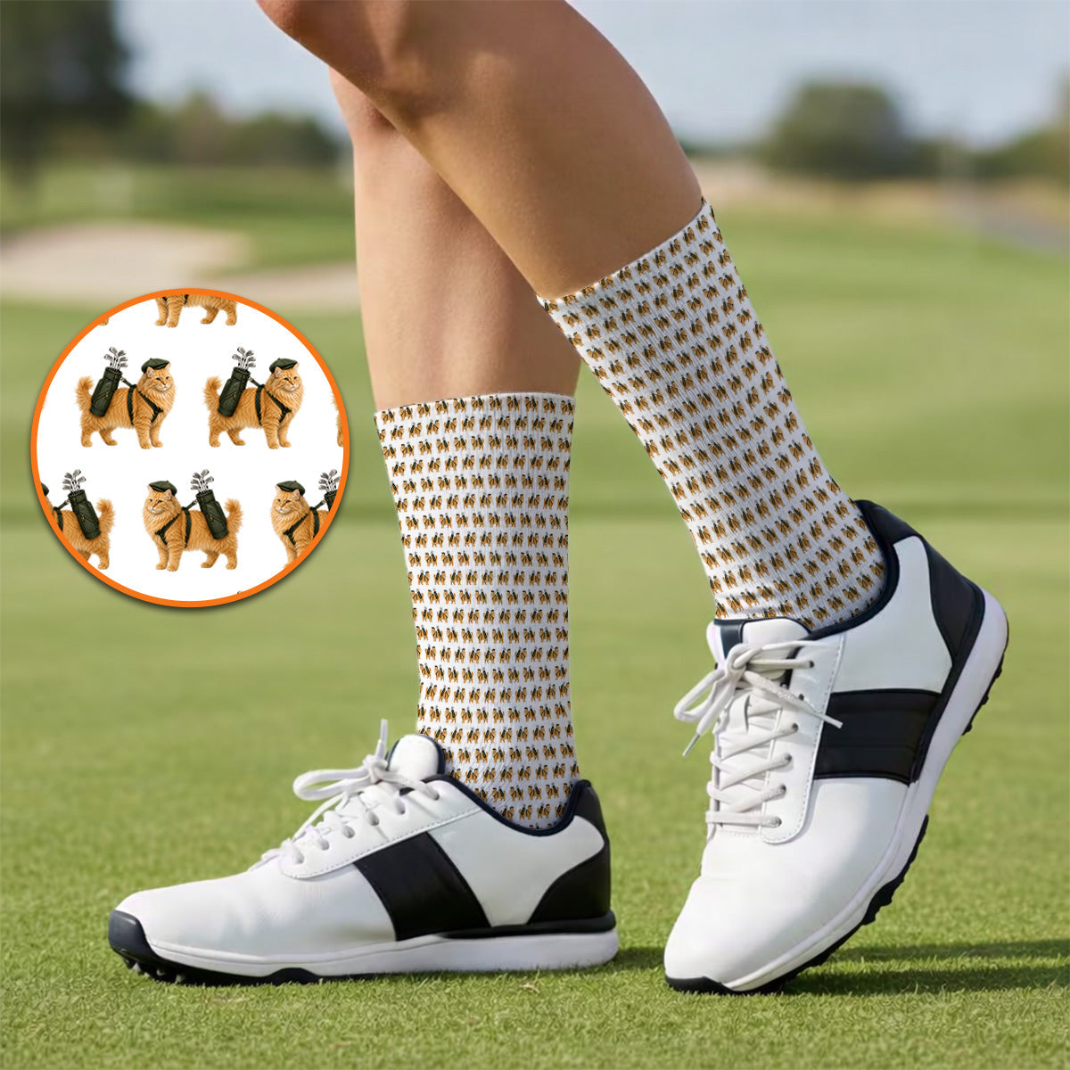 Ginger Long Hair Cat Golf Socks, Cute Orange Cat Pattern Golf Sock for Cat Lovers, Golf Gift for Long Haired Cat Owners