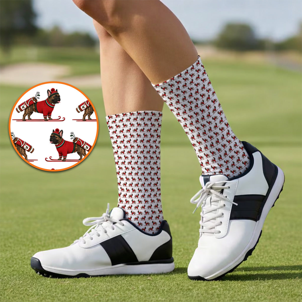 French Bulldog Holiday Golf Socks, Christmas Dog Pattern Golf Sock, Festive Golf Gift for Golfers