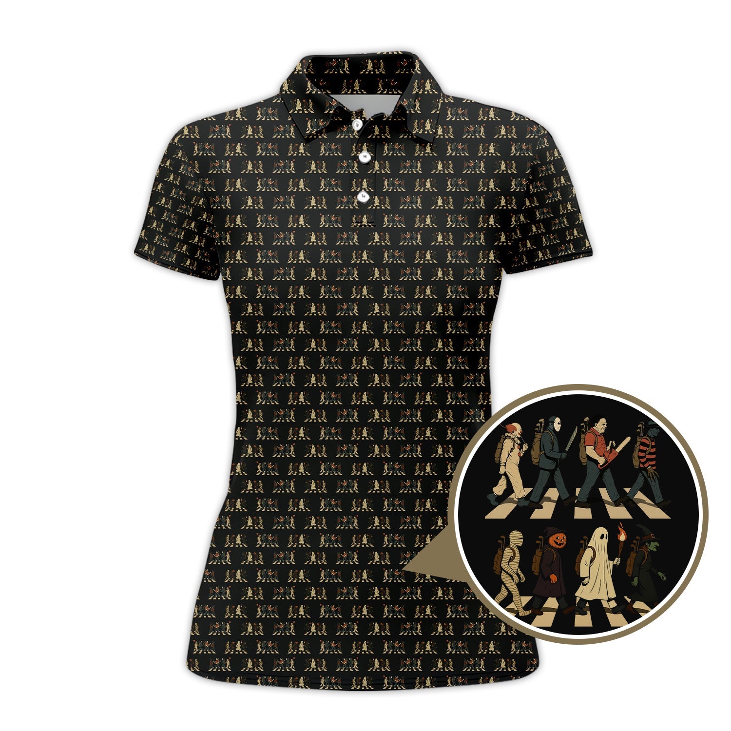 Halloween Golf Shirt For Golfer, Horror Pattern Golf Shirt, Golf Gift For Men