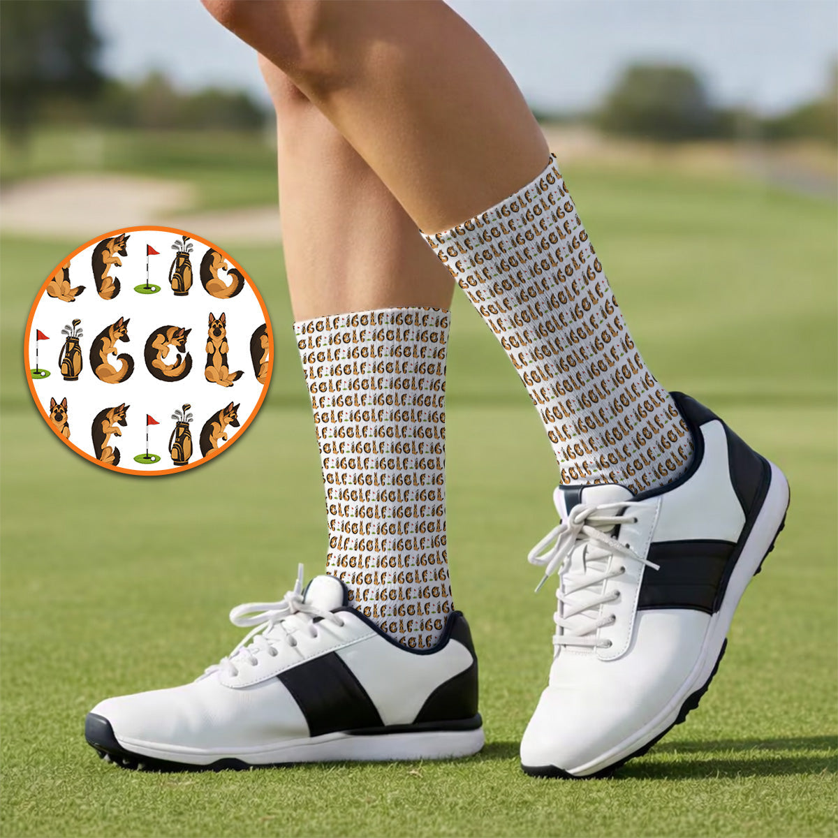 Crazy German Shepherd Pattern Golf Socks, German Dog Golf Sock, Golf Gift For Golfers