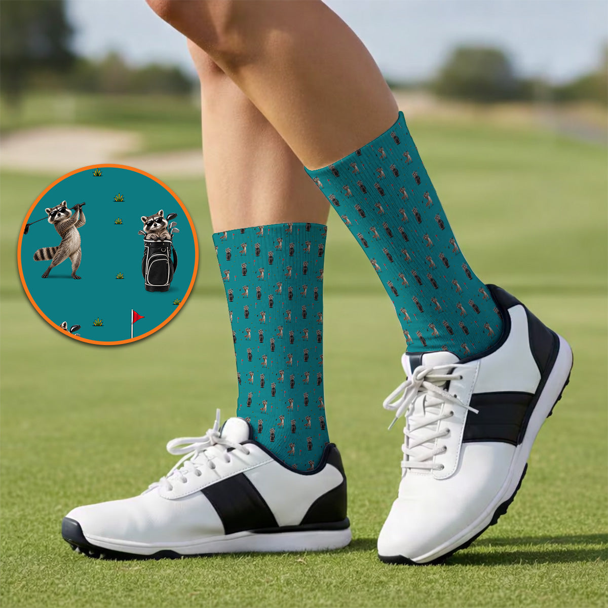Raccoon Golf Socks, Funny Raccoon Golf Pattern Sock, Cute Golf Animal Gift For Golf Lovers