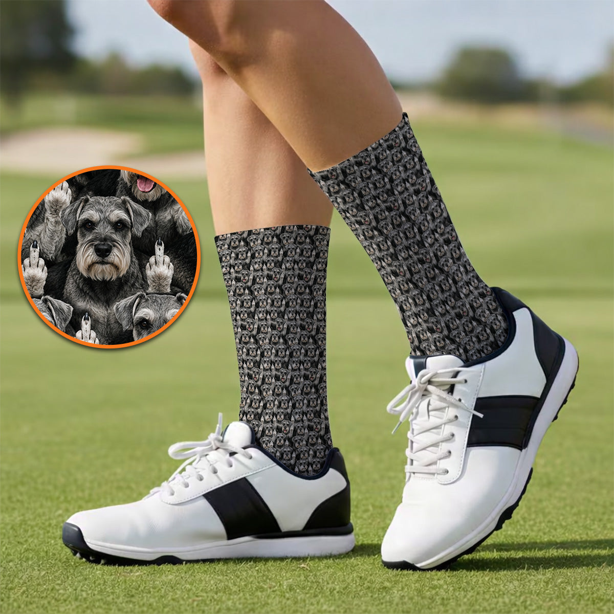 Miniature Schnauzer Middle Finger Golf Socks, Funny Mini Schnauzer Pattern Golf Sock, Golf Gift For Golfer
