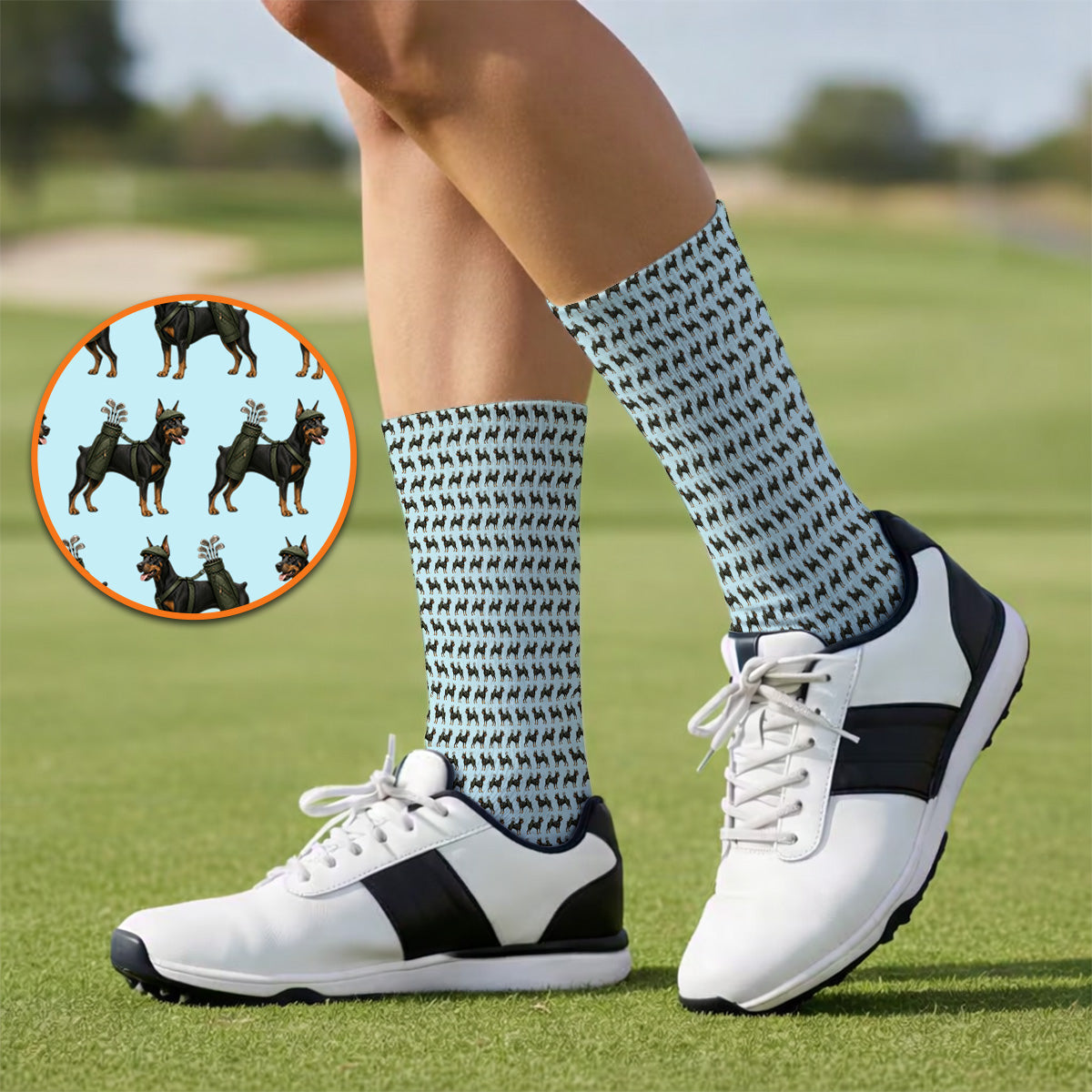 Doberman Golf Socks, Crazy Doberman Pattern Golf Sock, Dog Lover Golf Gift