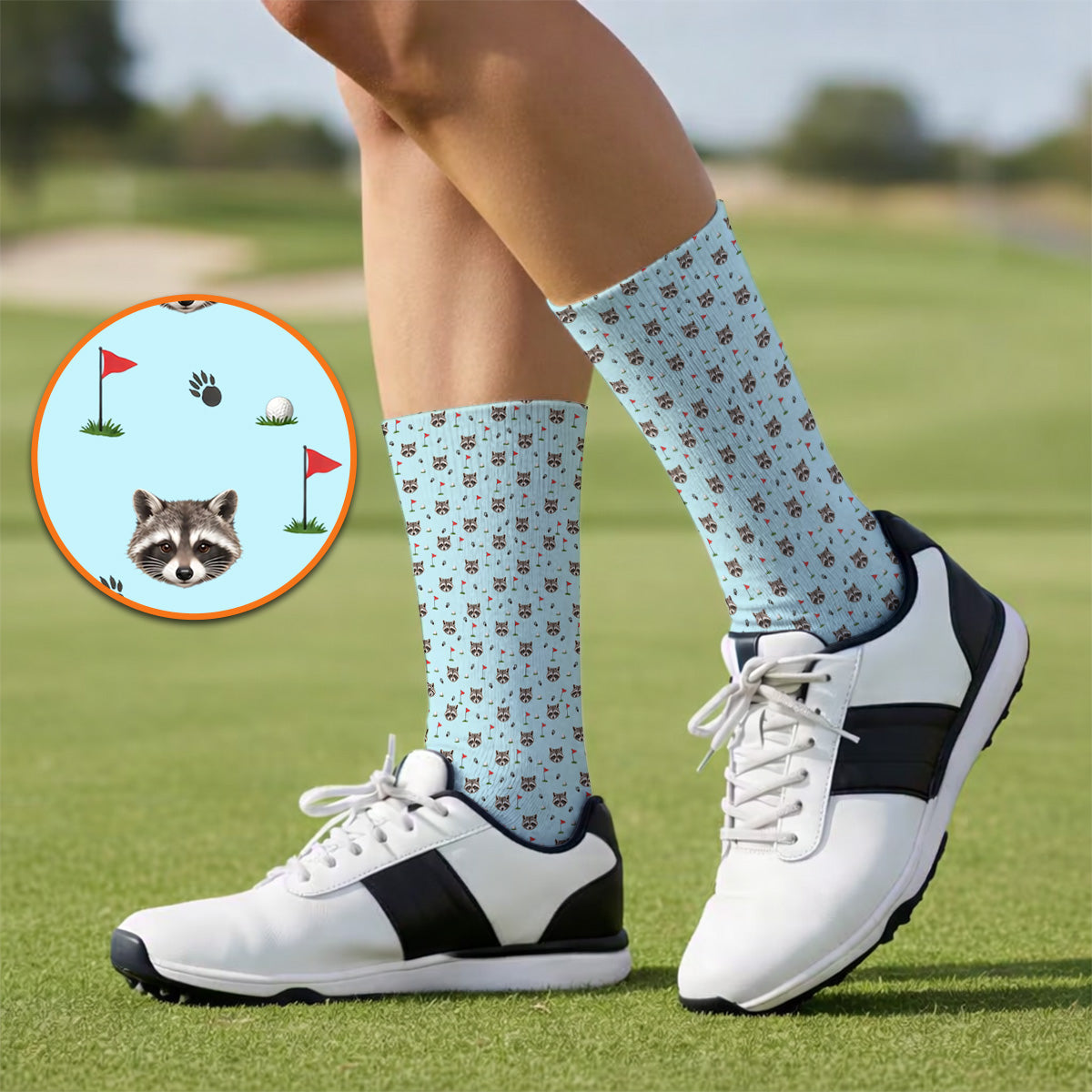 Funny Raccoon Golf Socks, Raccoon Pattern Golf Sock, Golf Gift For Golfers