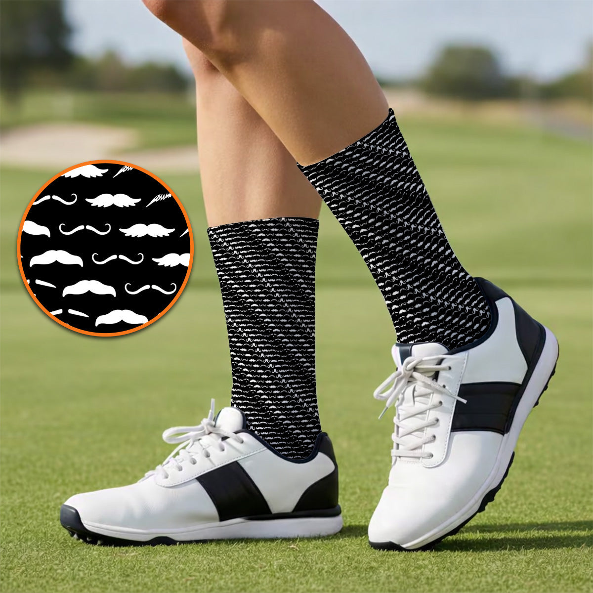 Funny Mustache Golf Socks, Movember Pattern Golf Sock, Golf Gift for Golfers