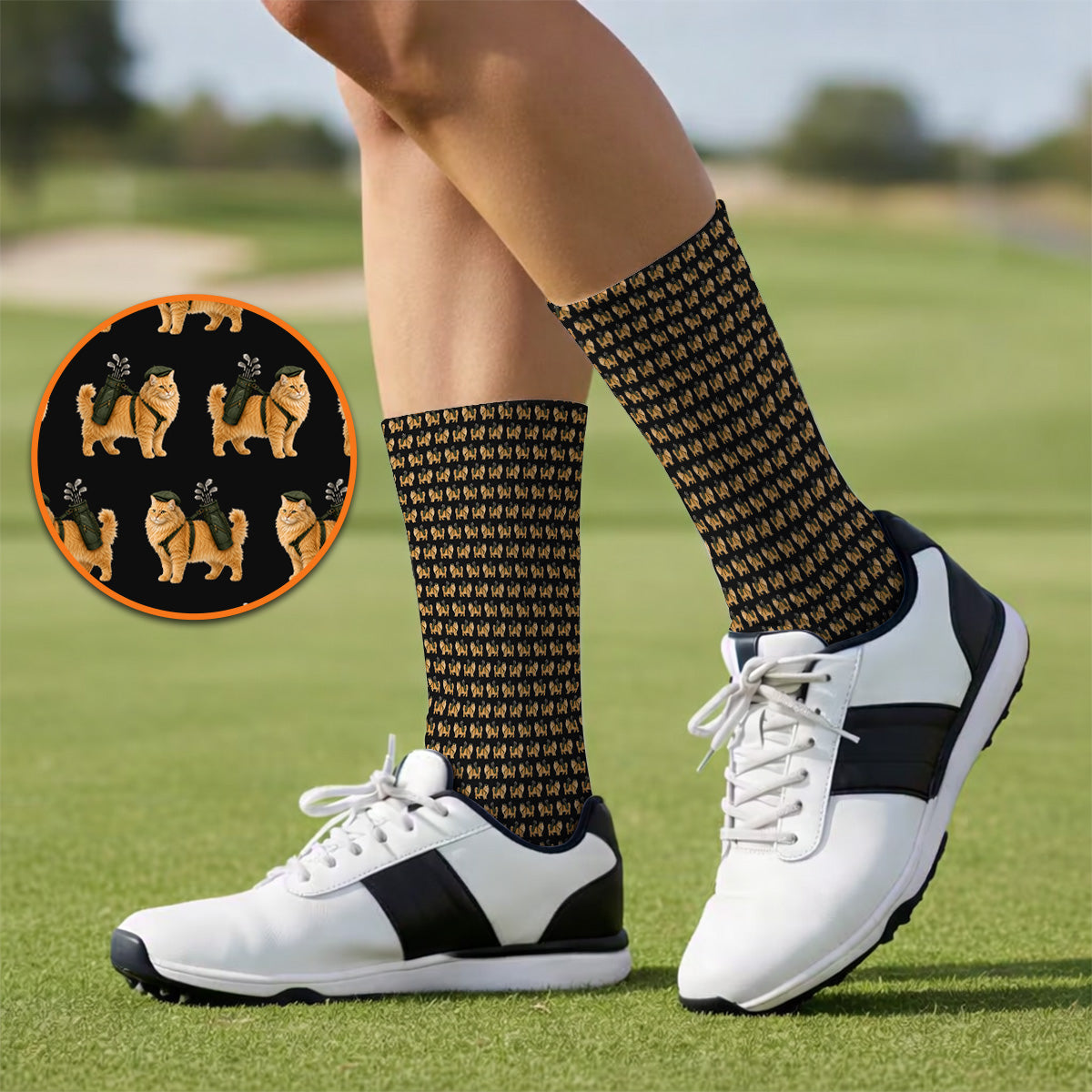 Ginger Long Hair Cat Golf Socks, Cute Orange Cat Pattern Golf Sock for Cat Lovers, Golf Gift for Long Haired Cat Owners