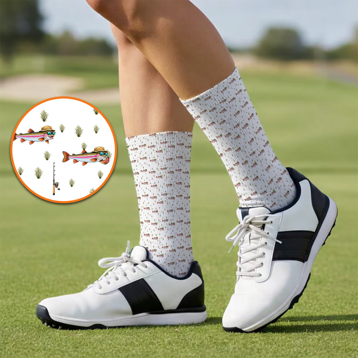 Rainbow Trout Fishing Golf Socks, Funny Trout Fisherman Pattern Golf Sock, Golf Gift For Fishing Lovers
