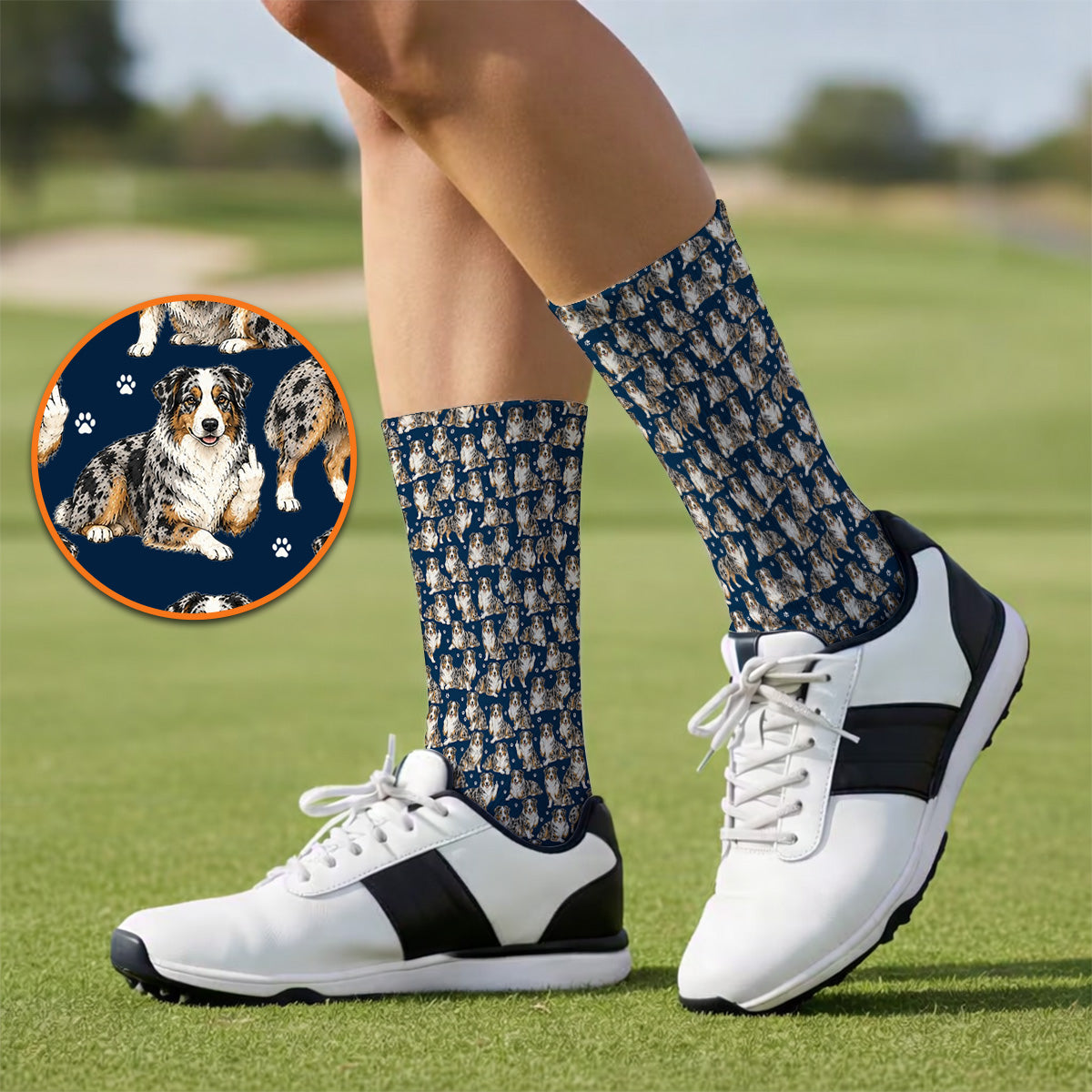 Australian Shepherd Golf Sock, Funny Blue Merle Aussie Pattern Golf Socks, Golf Gift For Golfer
