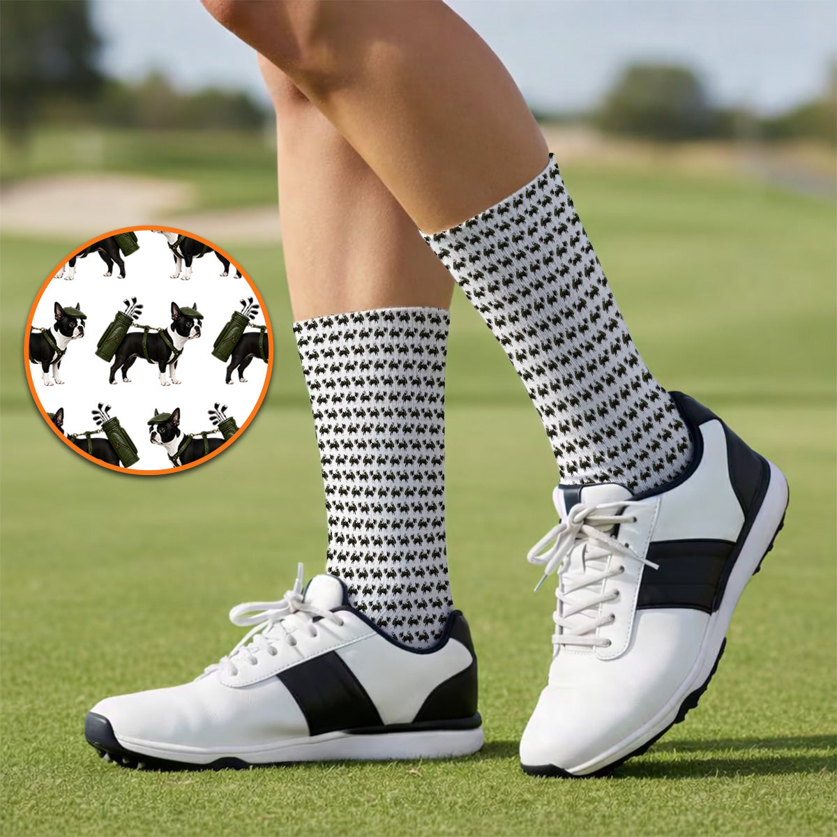 Crazy Boston Terrier Pattern Golf Socks, Boston Terrier Golf Sock, Golf Gift For Golfer