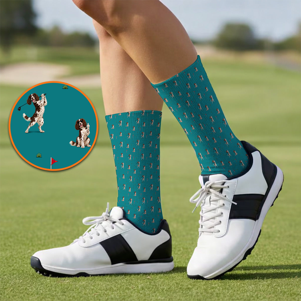 English Springer Spaniel Golf Socks, Dog Pattern Golf Sock, Crazy Golf Gift For Golfers