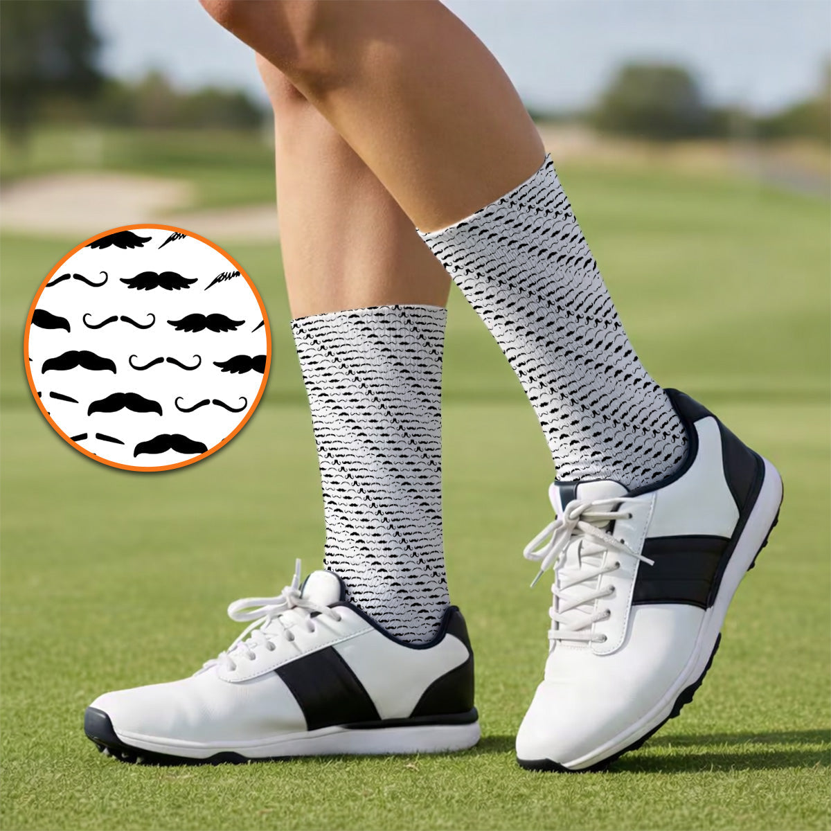Funny Mustache Golf Socks, Movember Pattern Golf Sock, Golf Gift for Golfers