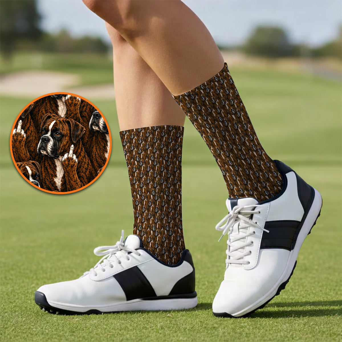 Boxer Middle Finger Golf Socks, Funny Boxer Pattern Golf Sock for Golfer, Golf Gift for Dog Lovers