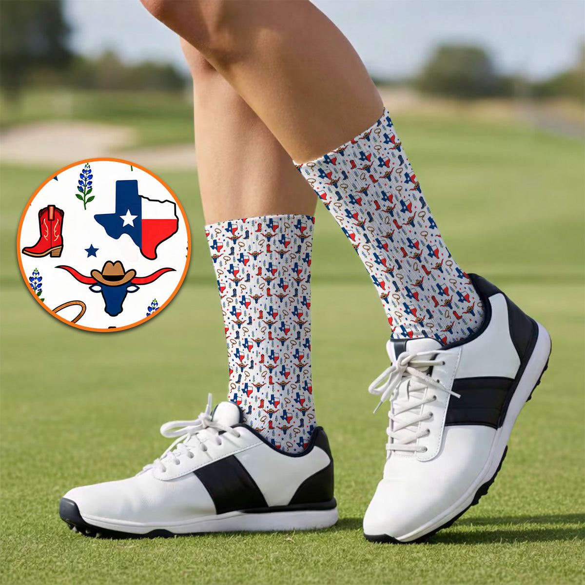 Texas Longhorn Golf Socks, Western Cowboy Texas Pattern Sock, Funny Golf Gift For Golfer