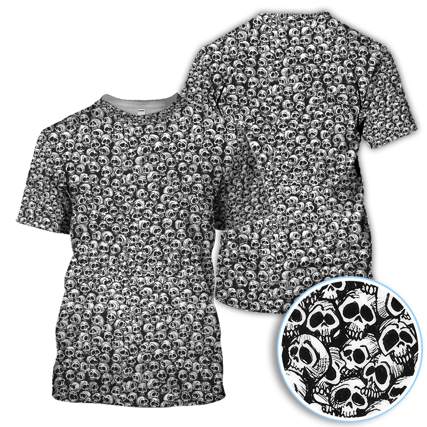 Gothic Skull Pattern Golf Shirt, Dark Skeleton Print Polo Shirt, Halloween Style Shirt