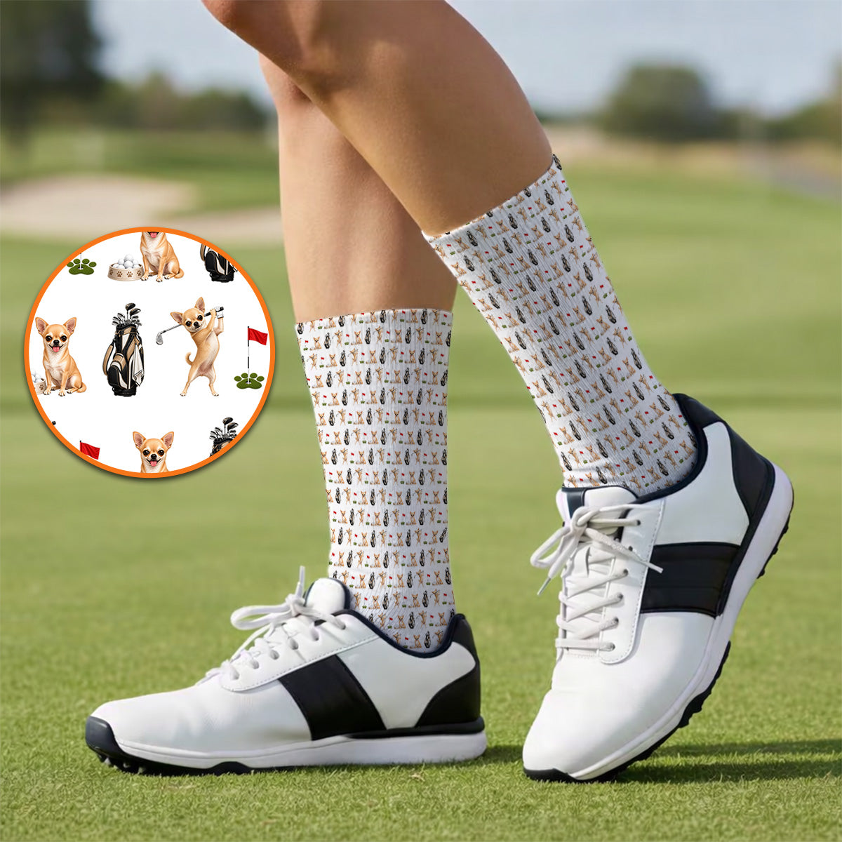 Chihuahua Golf Socks, Cute Chihuahua Golf Pattern Sock for Dog Lovers, Funny Golf Gift For Golfer