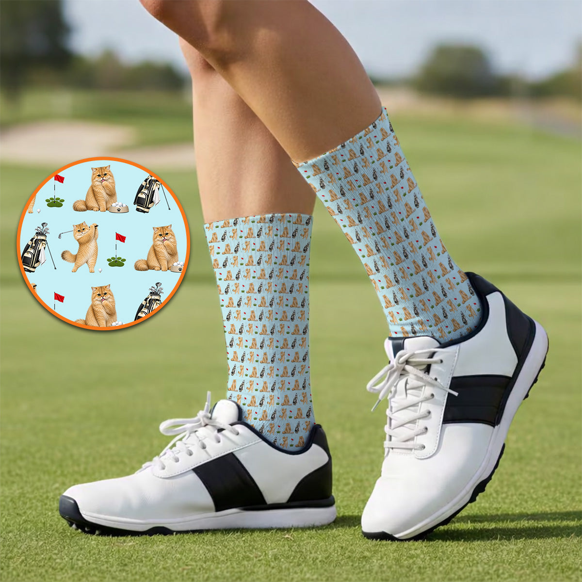 Golden British Longhair Golf Socks, Cute Golden British Longhair Pattern Golf Sock, Golf Gift for Cat Lovers