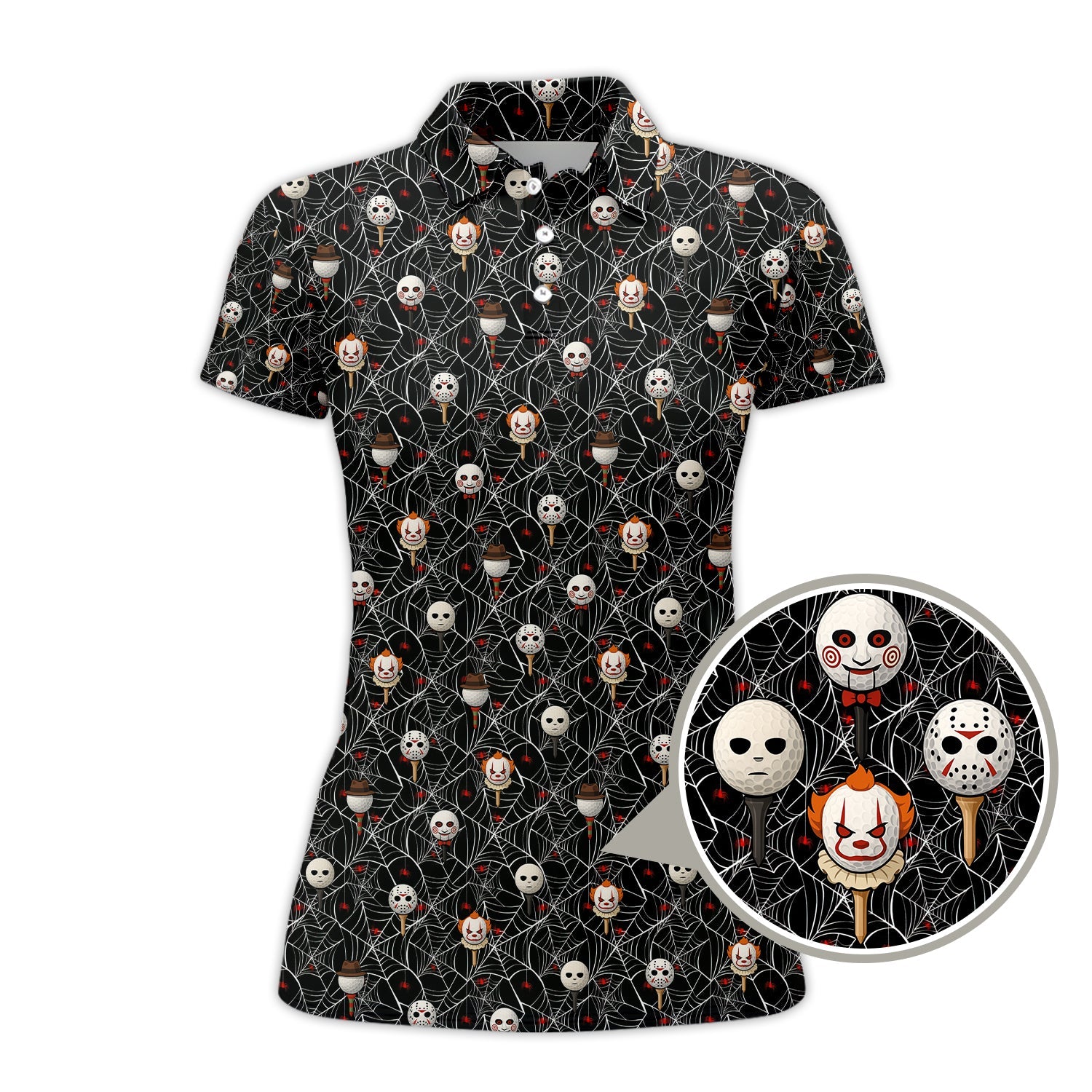 Men's Pattern Golf Shirt, Halloween Golf Shirt For Golfer, Horror Movie Shirt