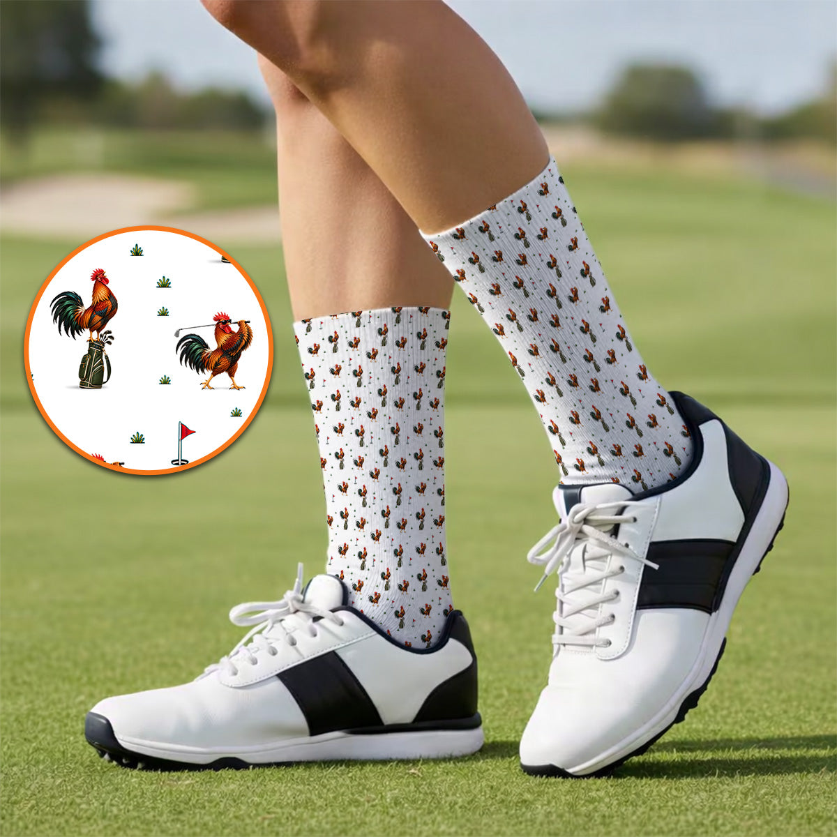 Rooster Golf Swing Socks, Rooster Pattern Golf Sock For Chicken Lovers, Crazy Golf Gift For Golfers