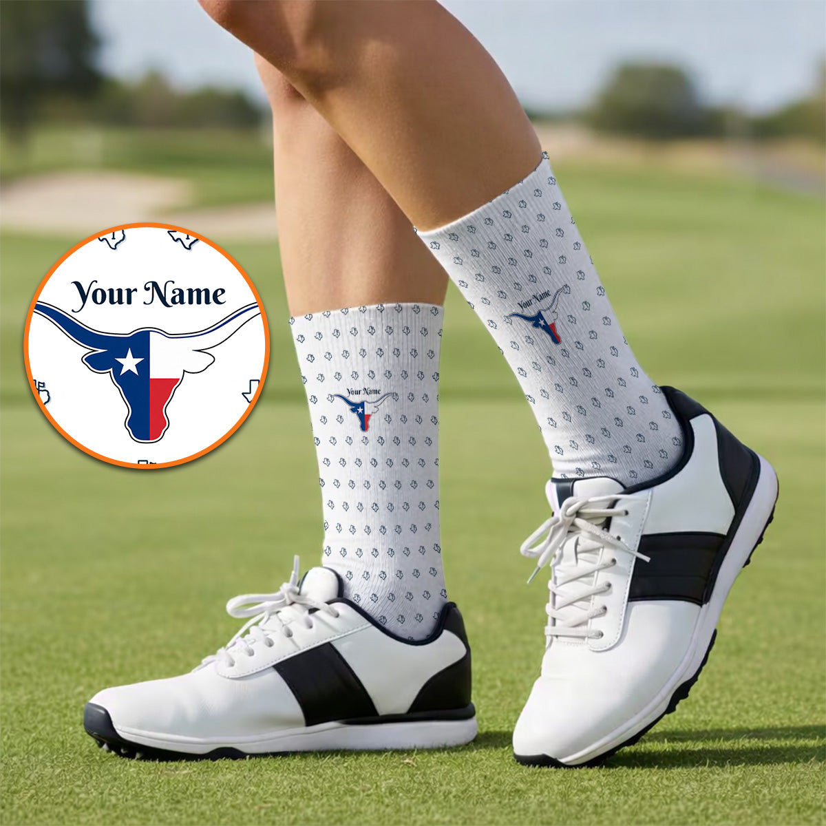 Personalized Texas Longhorn Golf Socks, Texas Pattern Golf Sock, Unique Texas Golf Gift For Golfer