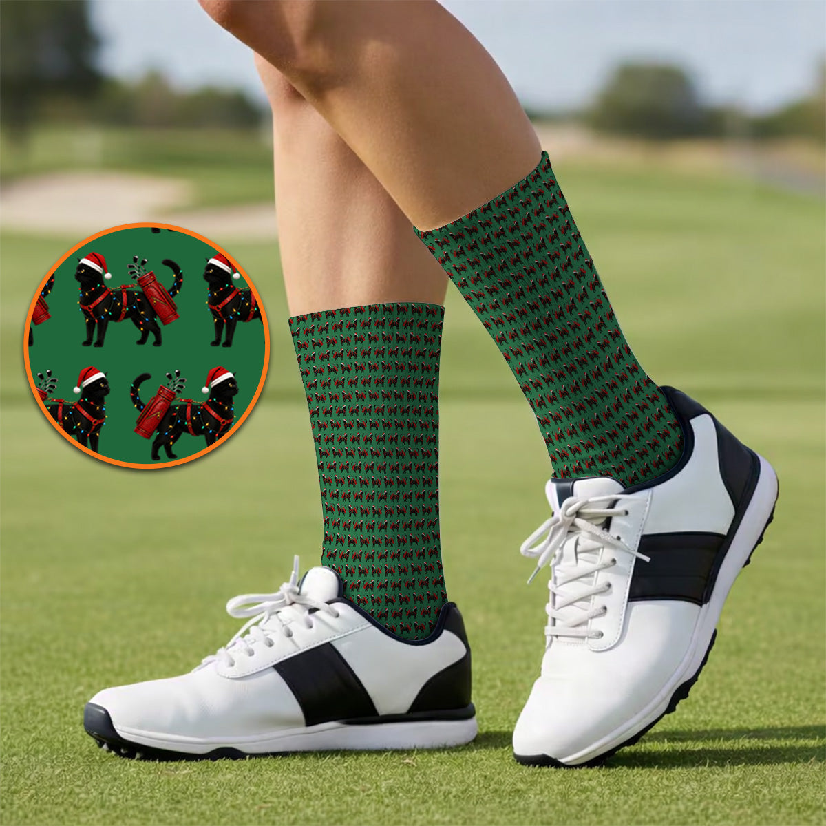 Black Cat Christmas Golf Socks, Crazy Cats Golf Sock For Xmas Holiday, Golf Gift For Cat Loving Golfer