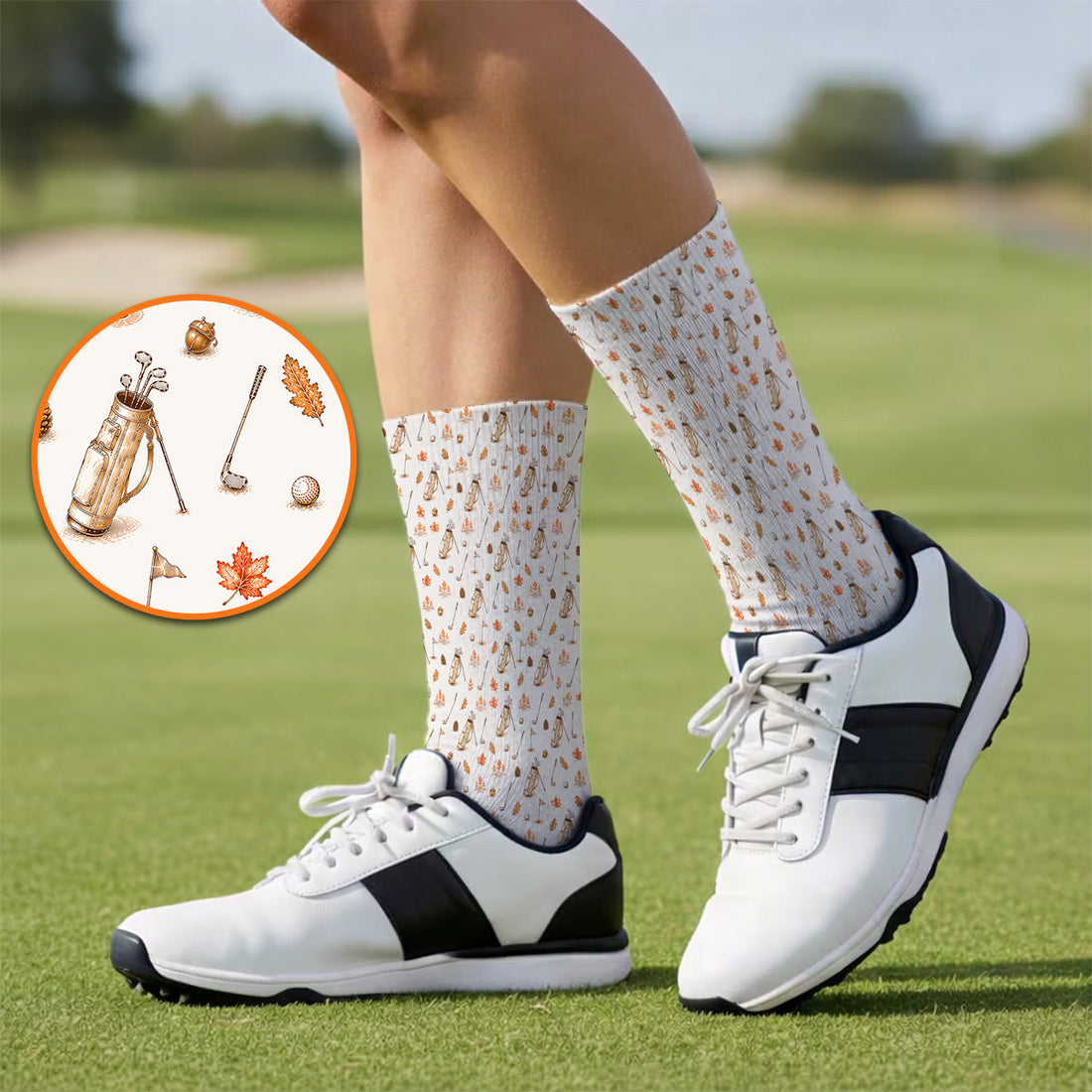 Vintage Squirrel Golf Socks, Autumn Golf Fall Pattern Sock, Golf Gift For Golfer