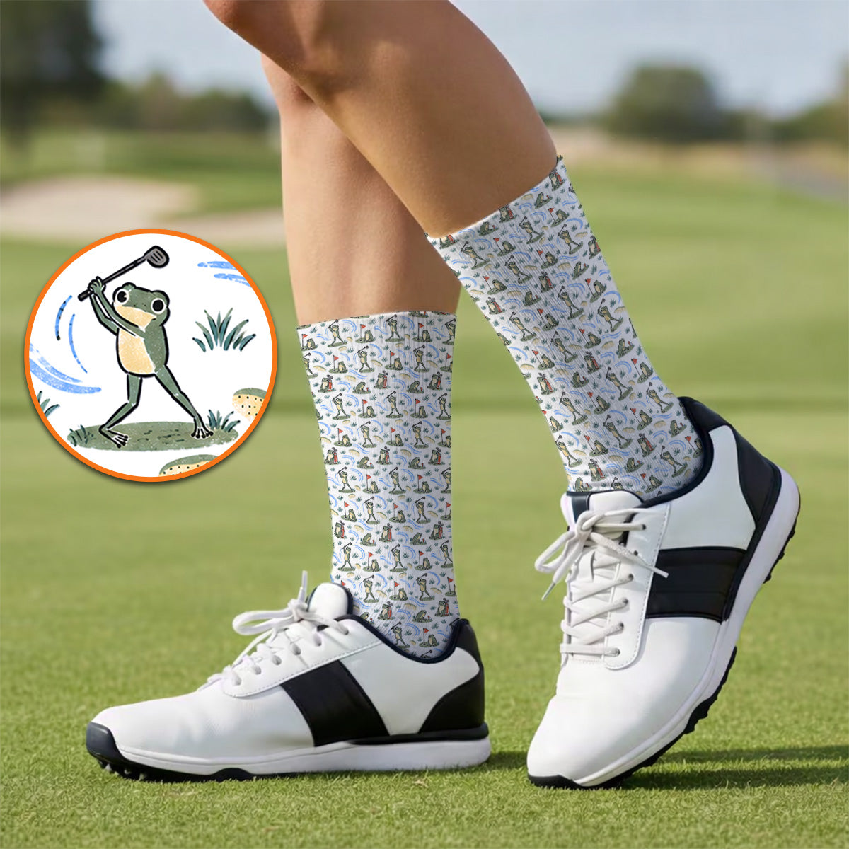 Playful Frog Golf Socks, Vintage Frog Golf Pattern Sock, Golf Gift For Golf Lovers
