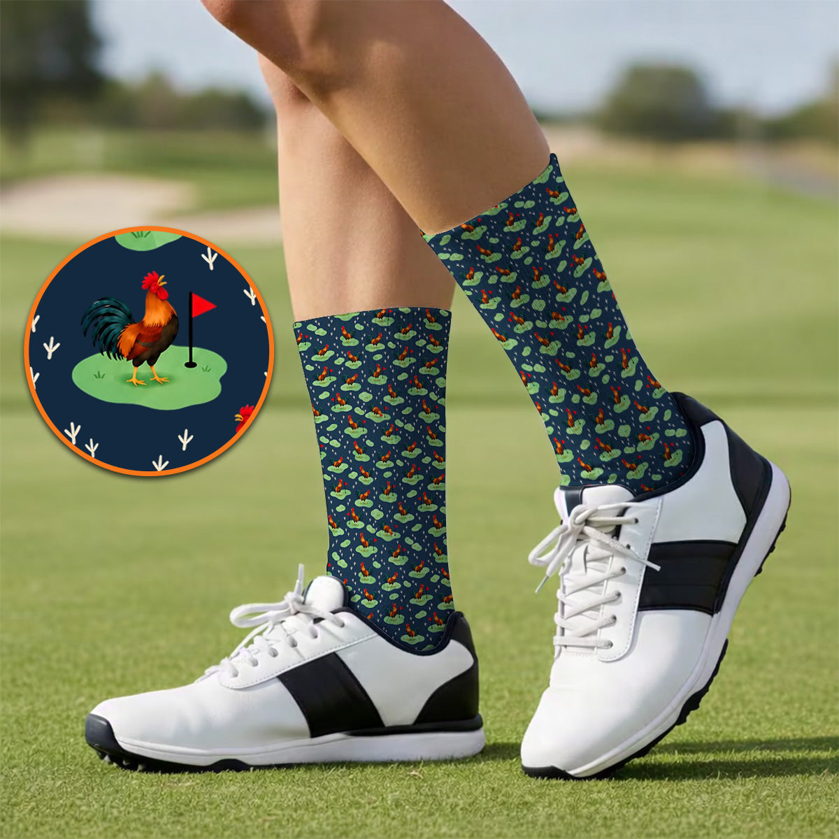 Crazy Rooster Golf Socks, Rooster Pattern Golf Sock For Chicken Lovers, Golf Gift For Golfers