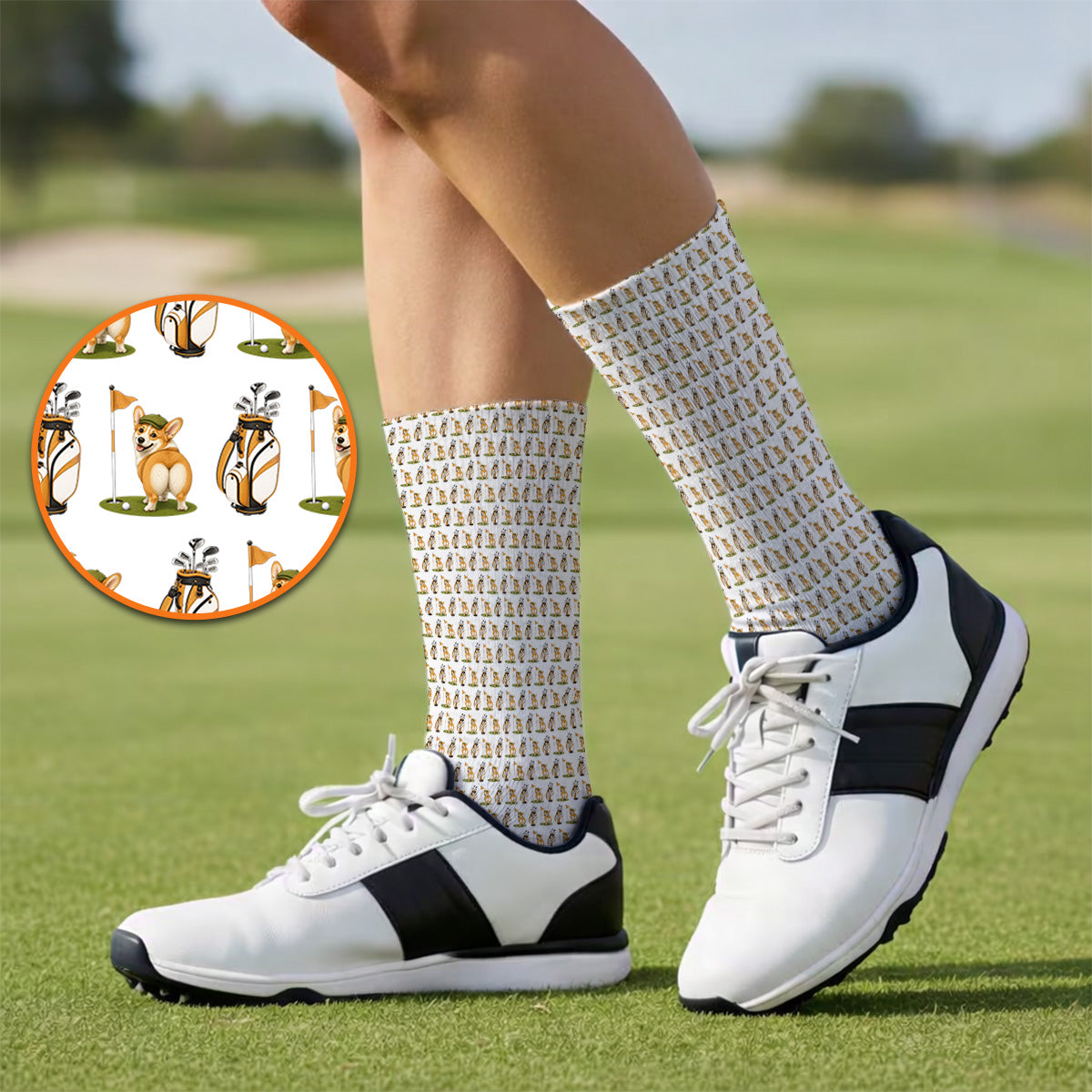 Funny Corgi Golf Socks, Corgi Pattern Golf Sock, Golf Gift For Golfer