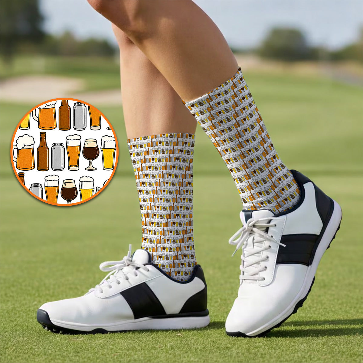 Beer Pattern Golf Socks, Funny Beer Lover Golf Sock, Golf Gift For Beer Lovers