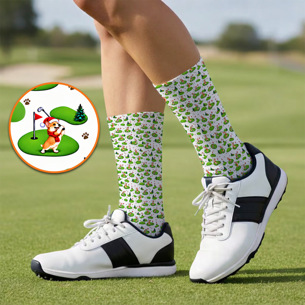 Corgi Christmas Golf Socks, Xmas Corgi Pattern Golf Sock, Crazy Golf Gift For Golfers