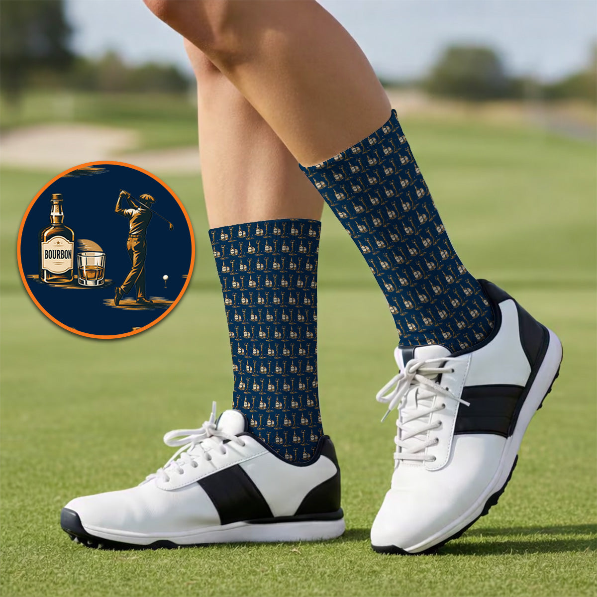 Bourbon Golf Socks, Whiskey Lover Golf Pattern Sock, Funny Golf Gift For Golfer