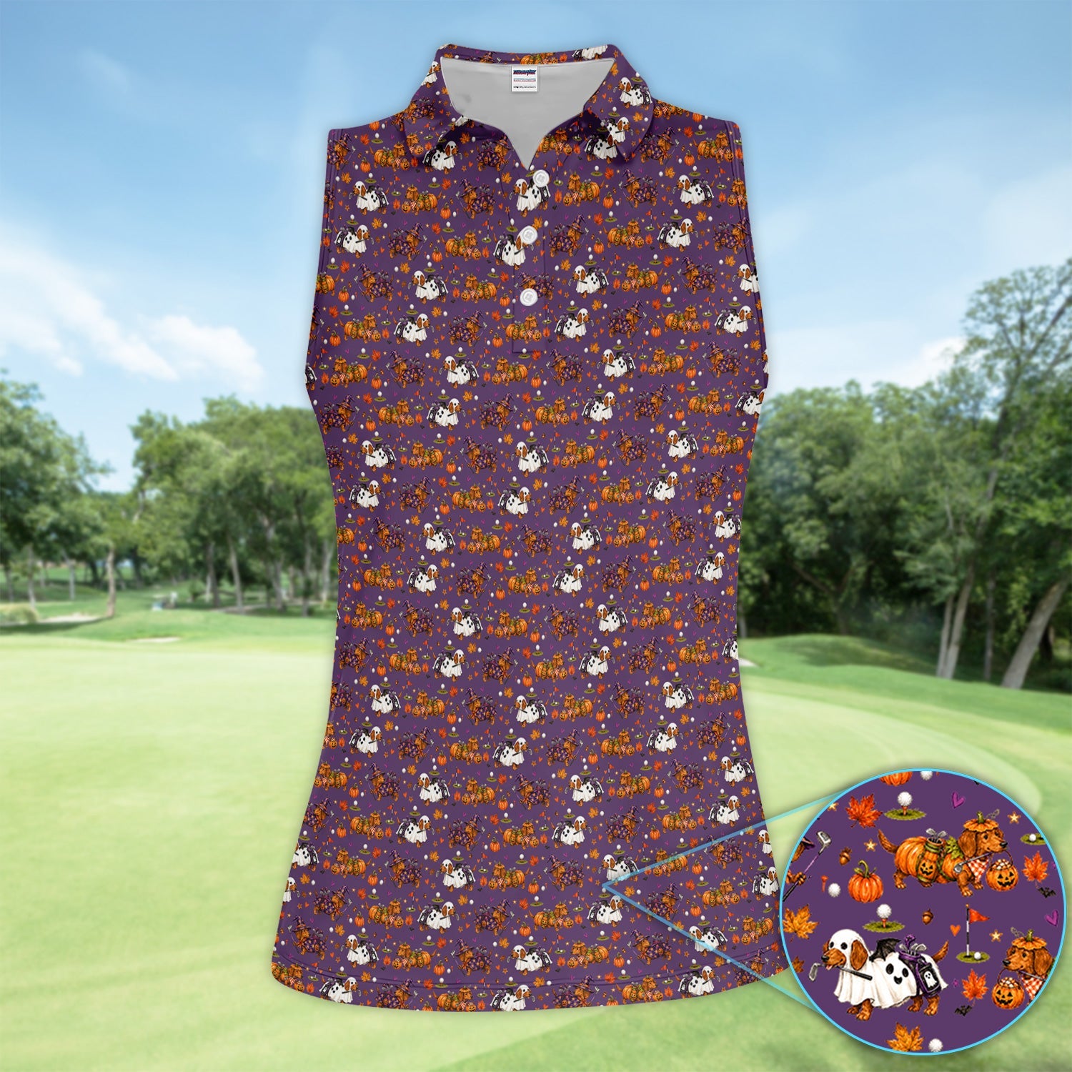 Halloween Dachshund Golf Polo Shirt for Women – Funny Spooky Wiener Dog Golfer Polo