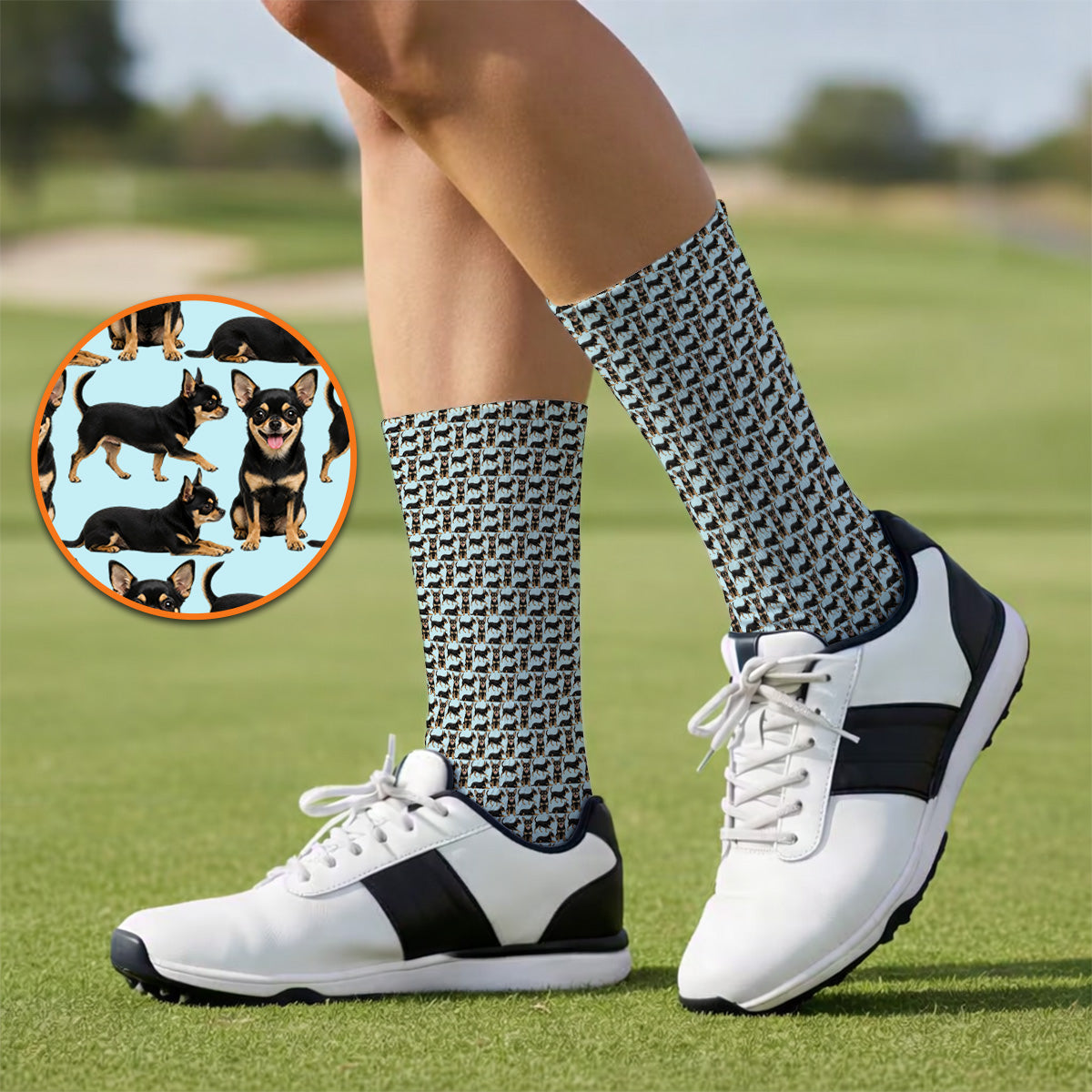Funny Black Chihuahua Golf Sock, Cute Chihuahua Golf Pattern Socks, Dog Lovers Golf Gift For Golfer